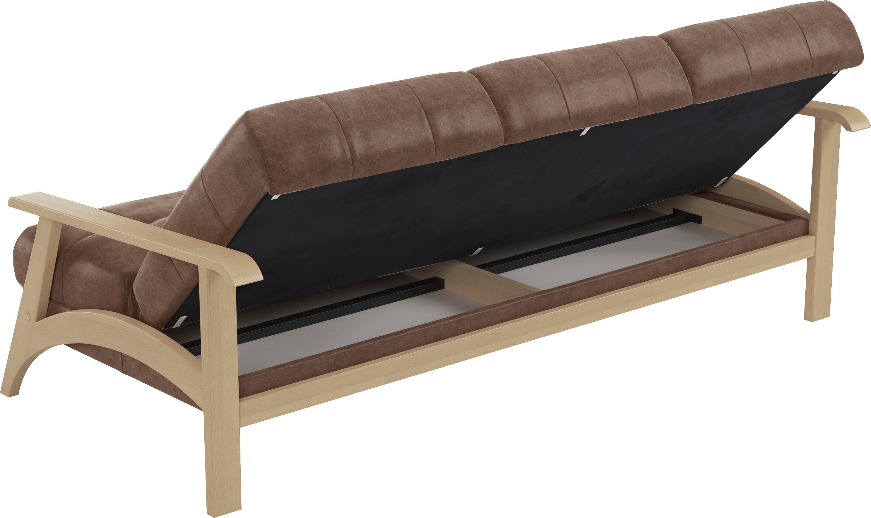 sit&more 3-zitsbank Billund Armleuningen van natuurlijk beukenhout, verschillende bekledingen en kleuren