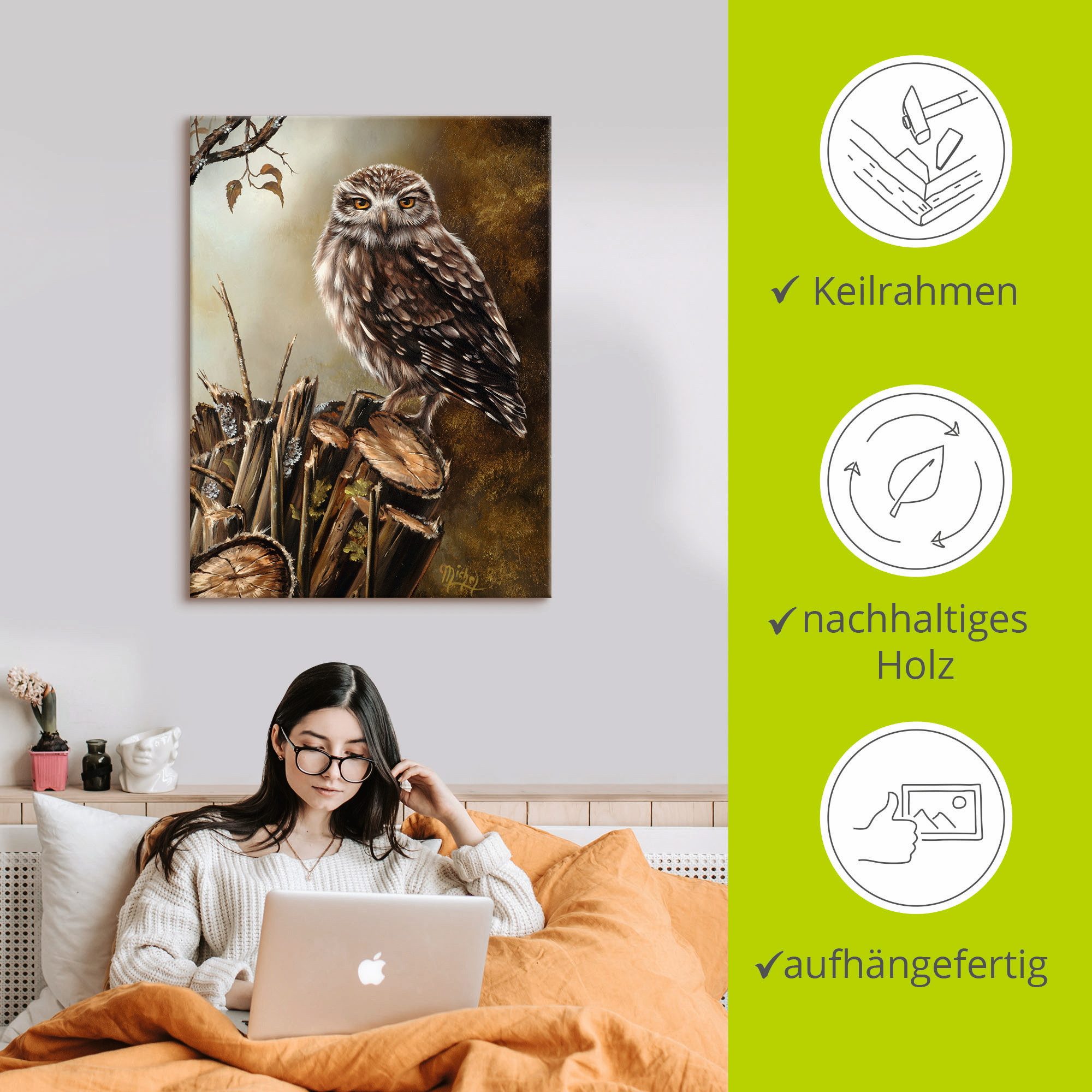 Artland Artprint Uil als artprint op linnen, poster in verschillende formaten maten
