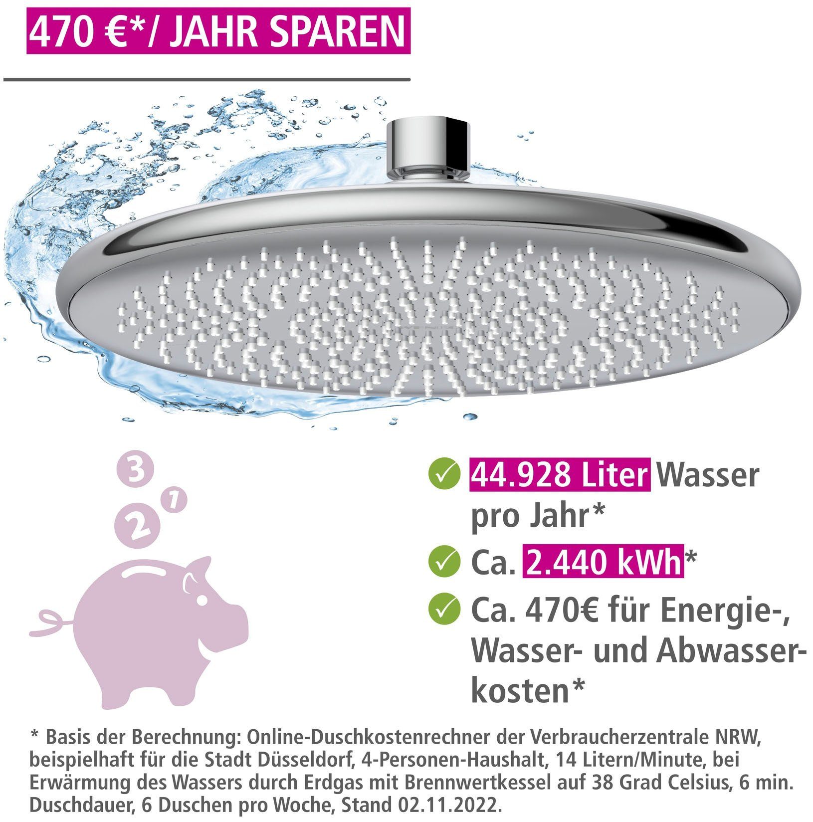 WENKO Regendouchekop Watersaving systeem Regendouchekop Watersaving, diameter 20 cm