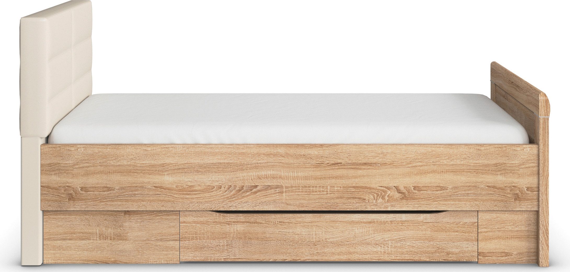 rauch Ledikant met bergruimte Bed Eenpersoons Stollenbed Bedkasten EVELYN in comfortabele hoogte met gestoffeerd hoofdeinde en lades made in germany