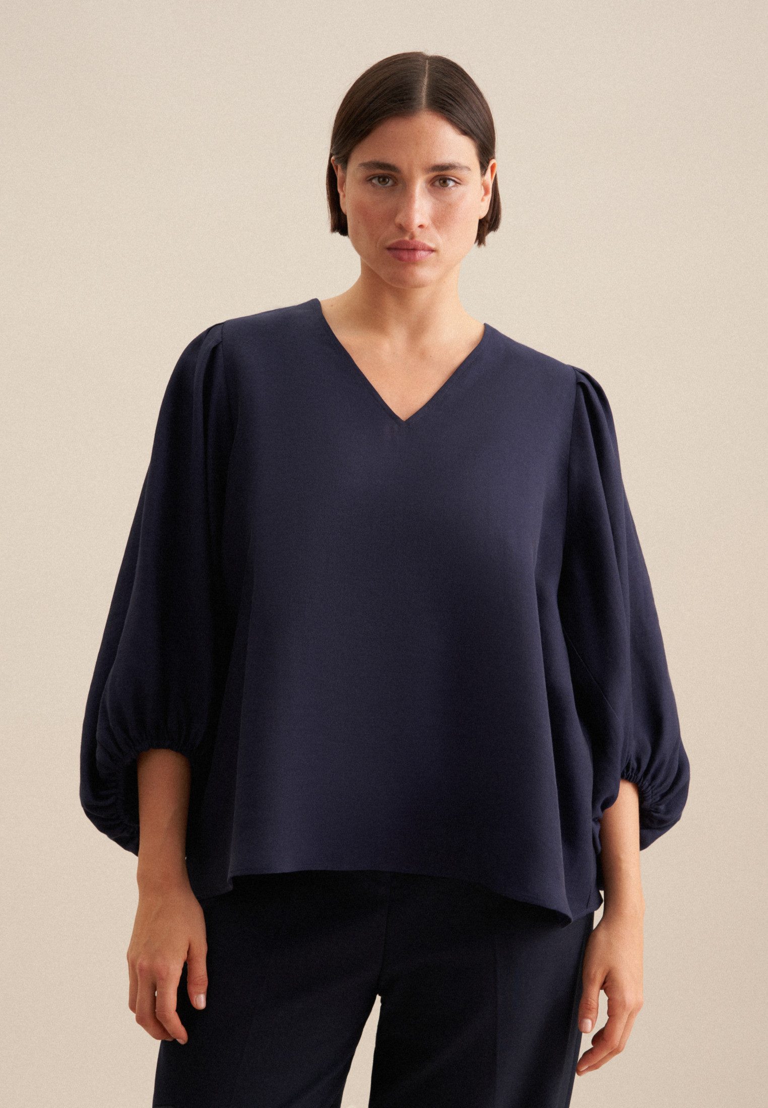 seidensticker Shirtblouse Zwarte roos 3/4-mouwen v-hals uni dames blouses maat 5XL (50) blauw