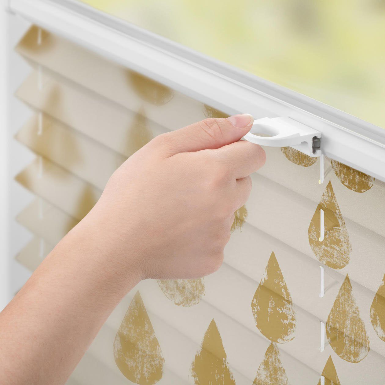 LICHTBLICK Plissé Klemmfix, zonder boren, ondoorzichtig, golden drops - goudkleur (1 stuk)