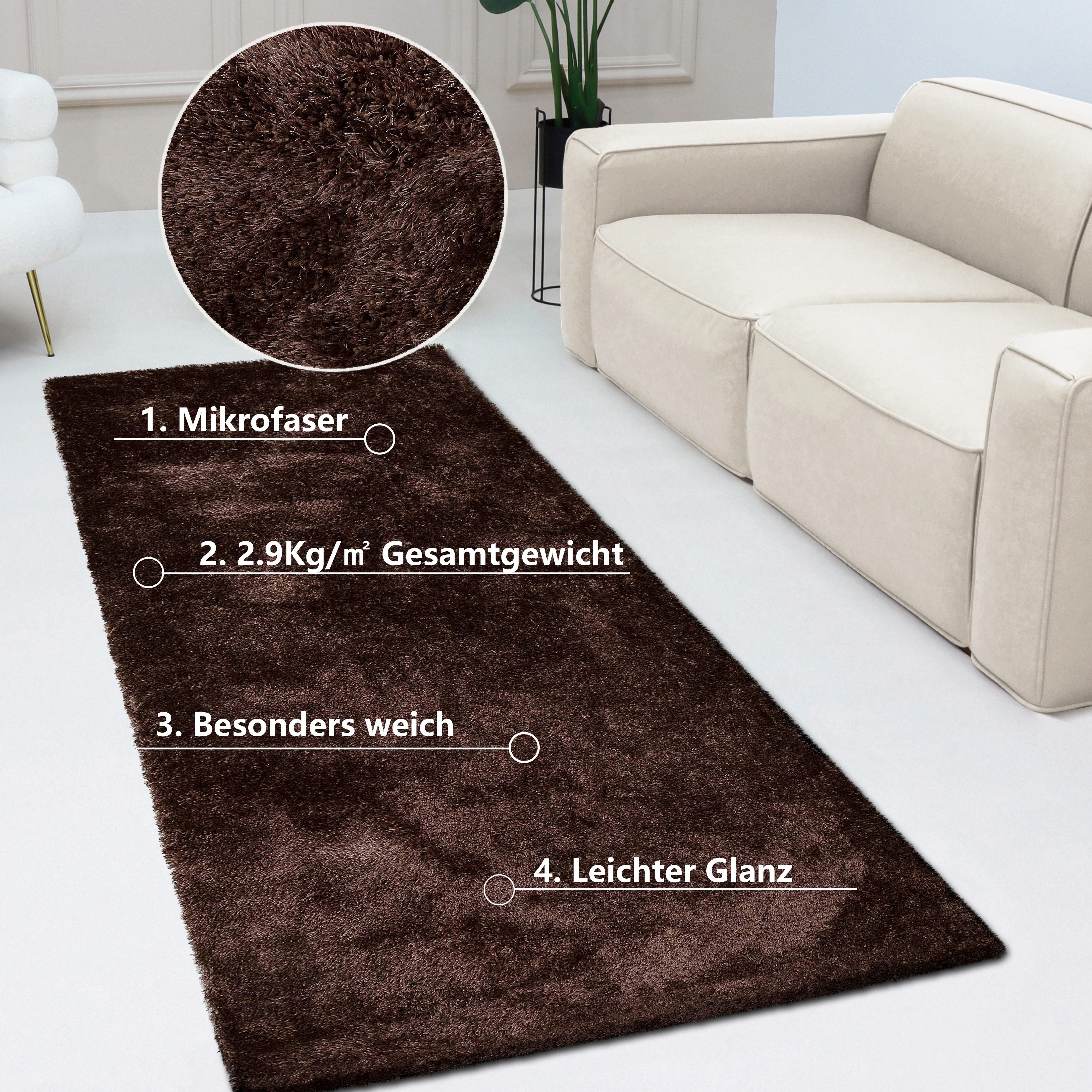 Bruno Banani Hoogpolige loper Dana tapijt, klantenfavoriet Loper, uni, zacht, microvezel, hal, entree, woonkamer, slaapkamer