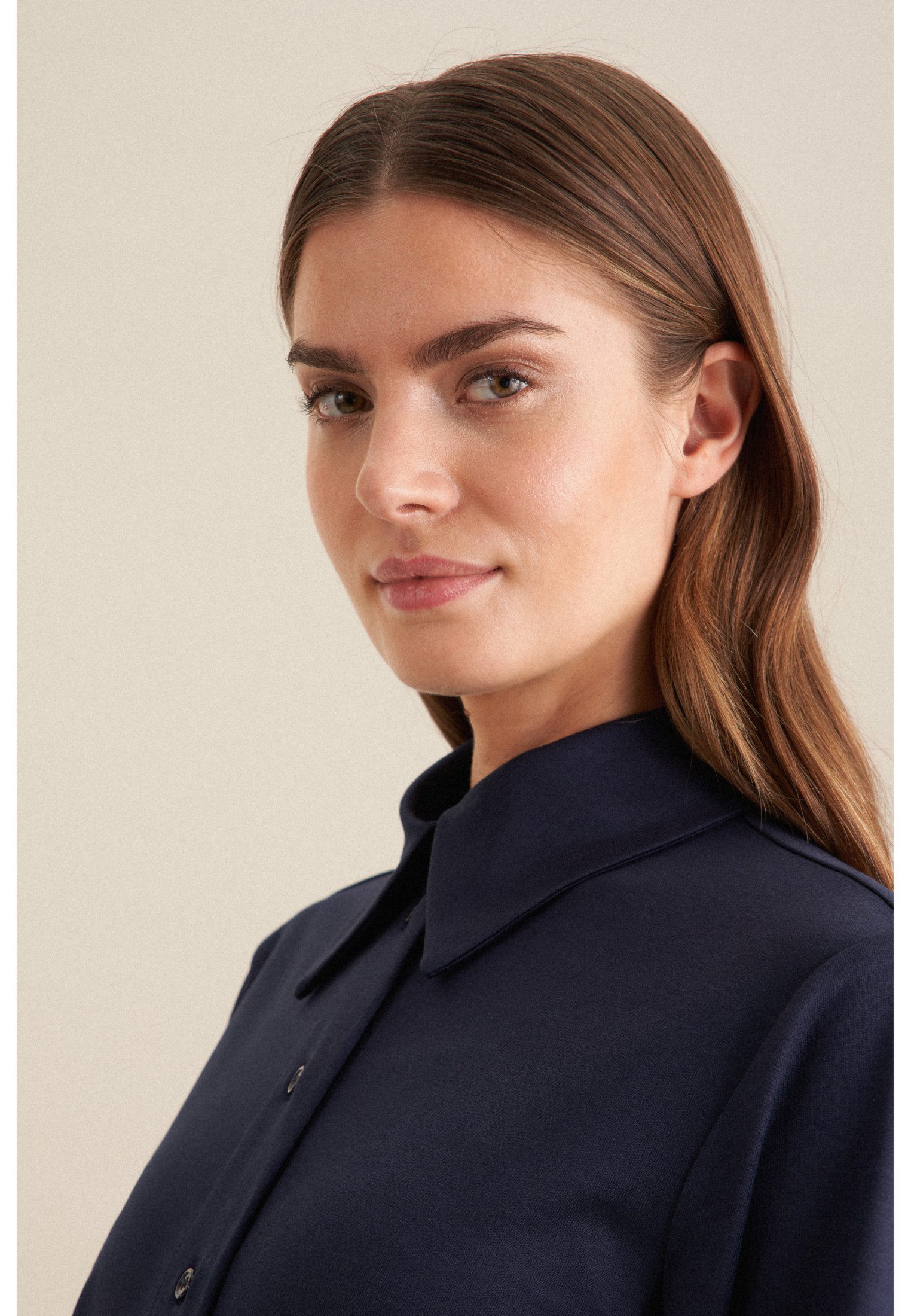 seidensticker Overhemdblouse Zwarte roos Lange mouwen kraag uni