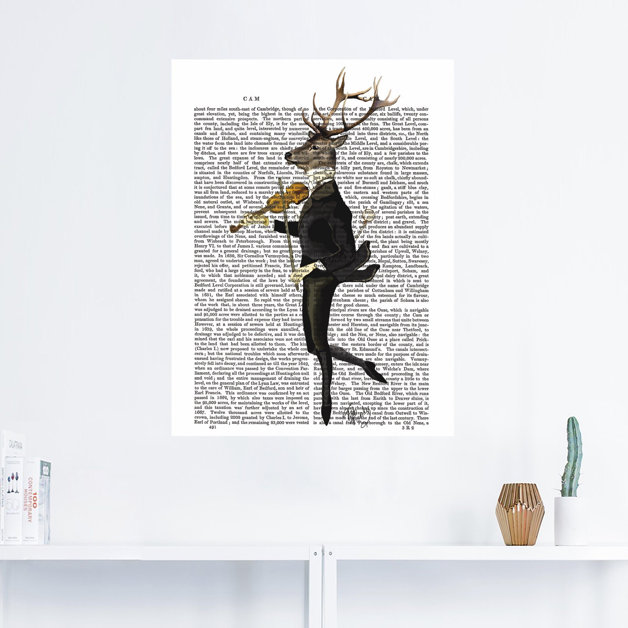 Artland Artprint Dansend hert met viool als artprint op linnen, poster, muursticker in verschillende maten