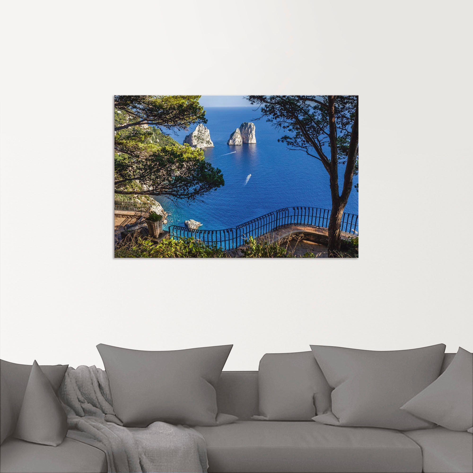Artland Artprint Faraglione-rots op capri, Italië als artprint van aluminium, artprint voor buiten, artprint op linnen, poster, muursticker