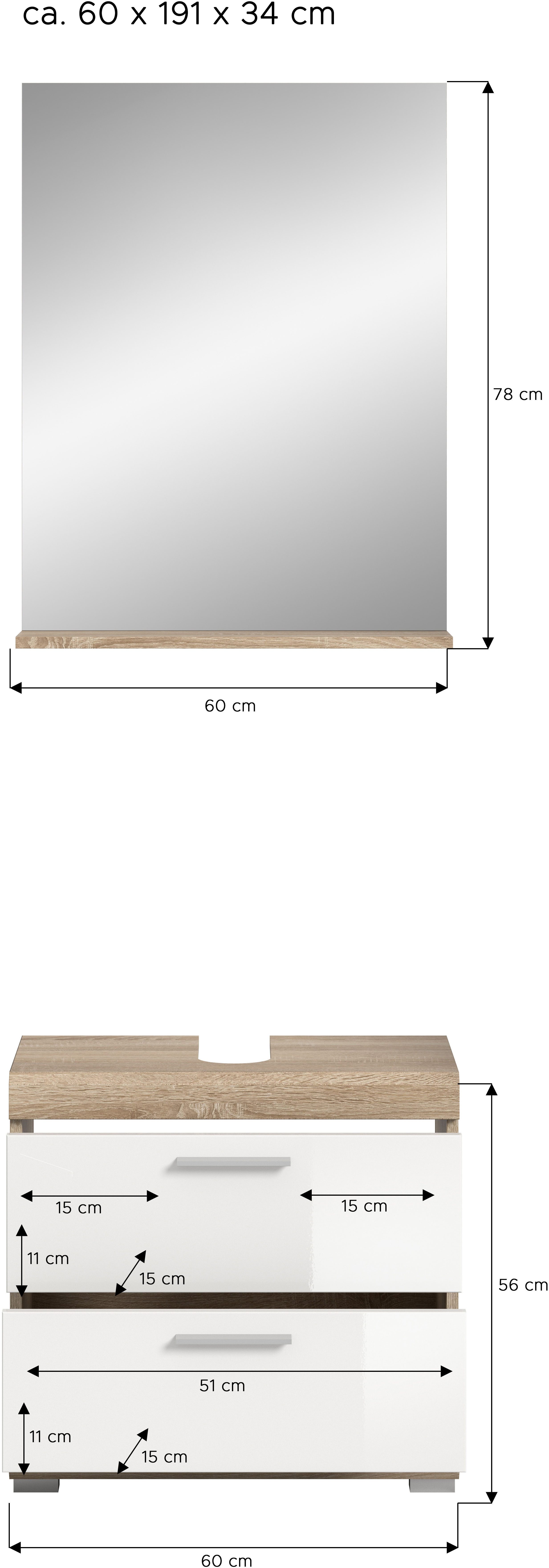 INOSIGN Badkamerserie Siena, 2-delig, bestaande uit: onderkast voor wastafel, spiegel in verschillende kleuren verkrijgbaar, badkamermeubels, combinatie, badkamer (set, 2-delig)