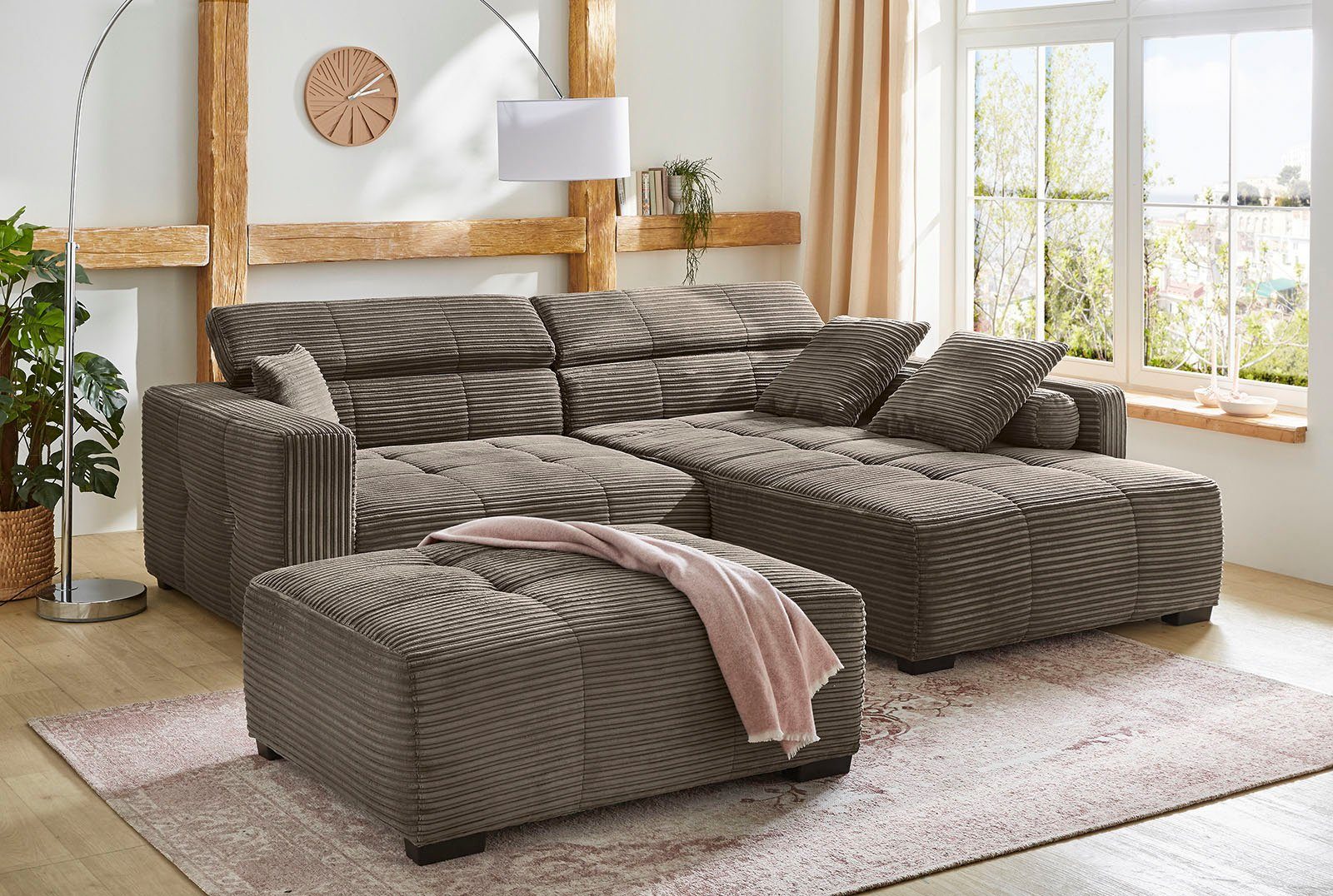 Jockenhöfer Gruppe Hoekbank Severino L-vorm in big-sofa-stijl met verstelling hoofdsteun, rechts/links te monteren, zigzag veren