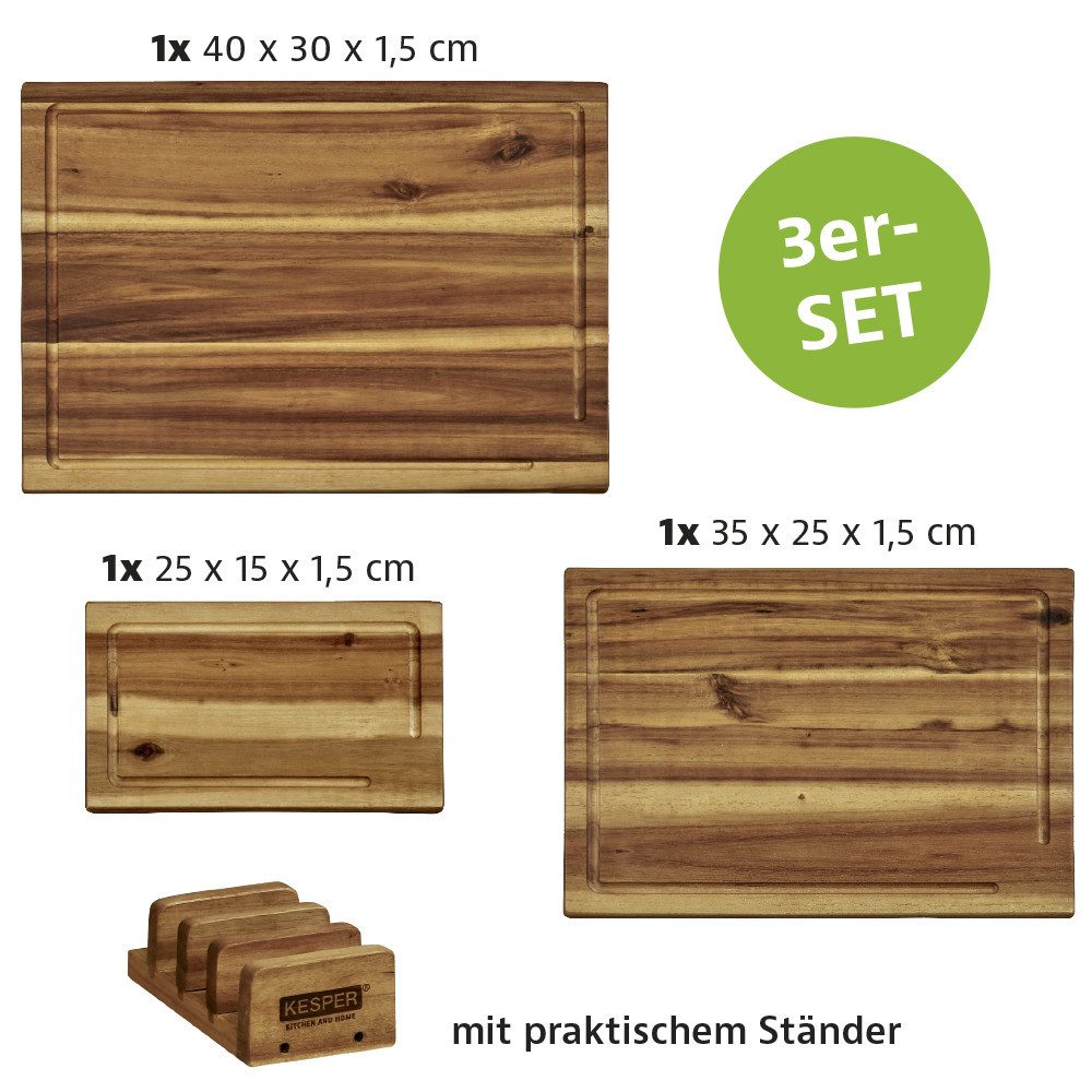 KESPER for kitchen & home Snijplank 3-pack snijplank inclusief standaard (set, 4 stuks)