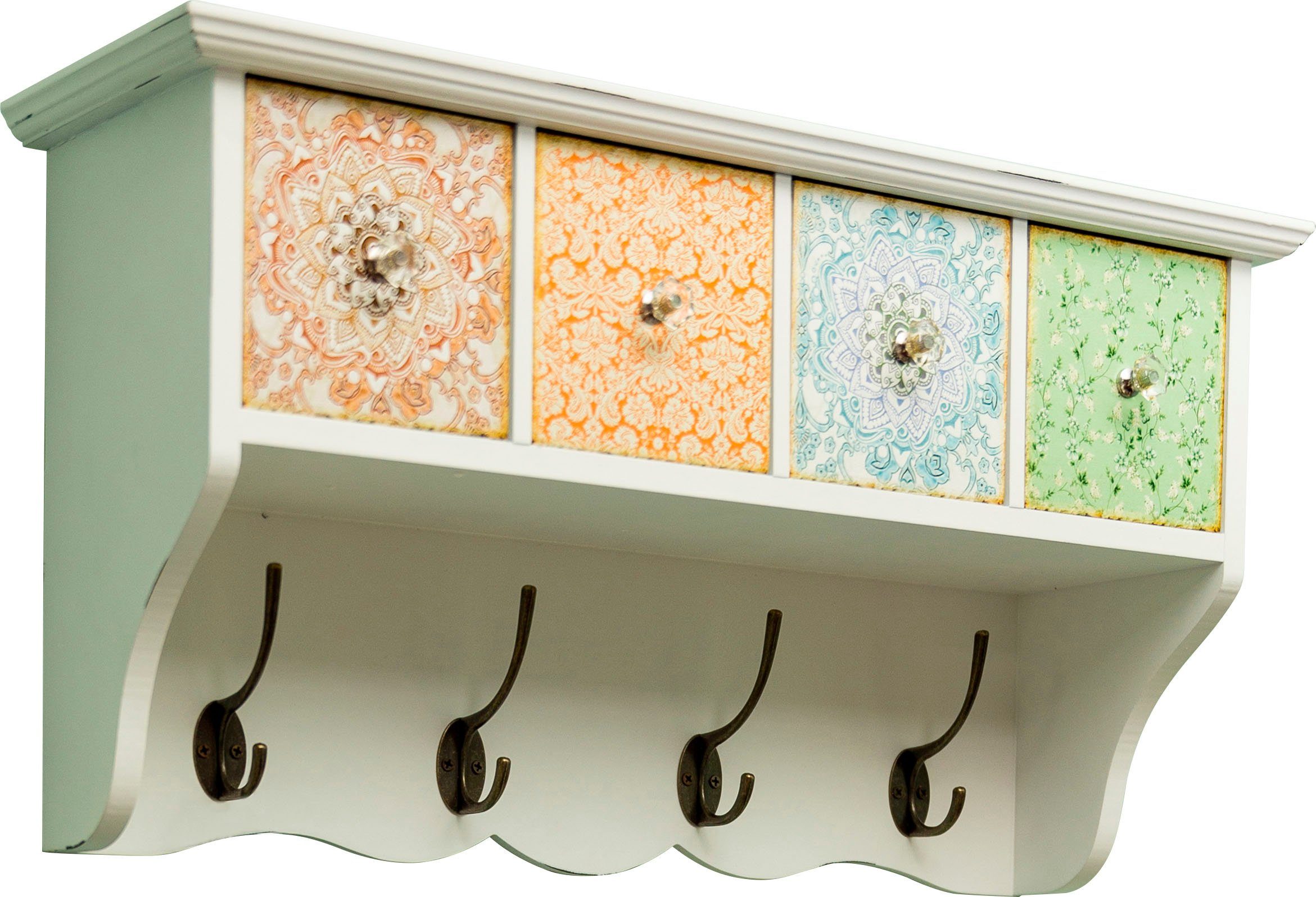 Myflair Möbel & Accessoires Decoratief wandrek Paisley Kapstok, met 4 haken & laden, vintage-look
