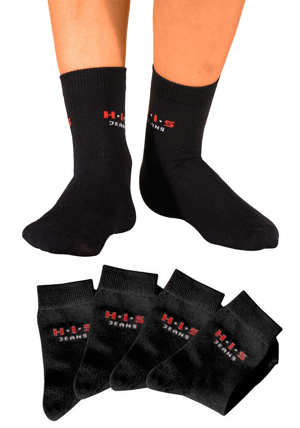 H.I.S Basic sokken met contrastkleurig logo (set, 4 paar)