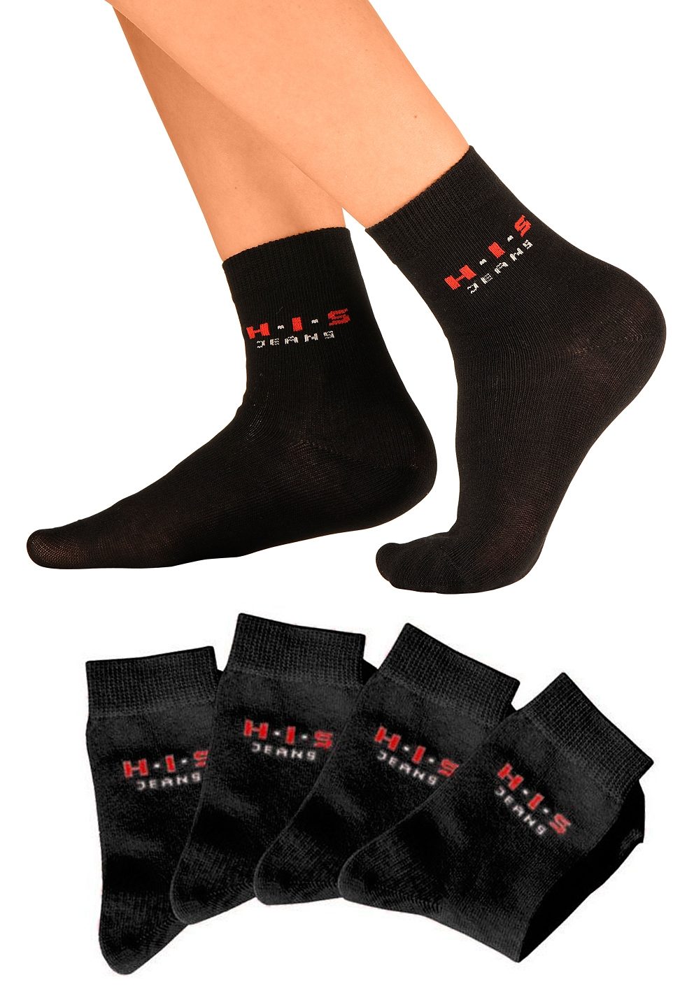 H.I.S Basic sokken met contrastkleurig logo (set, 4 paar)
