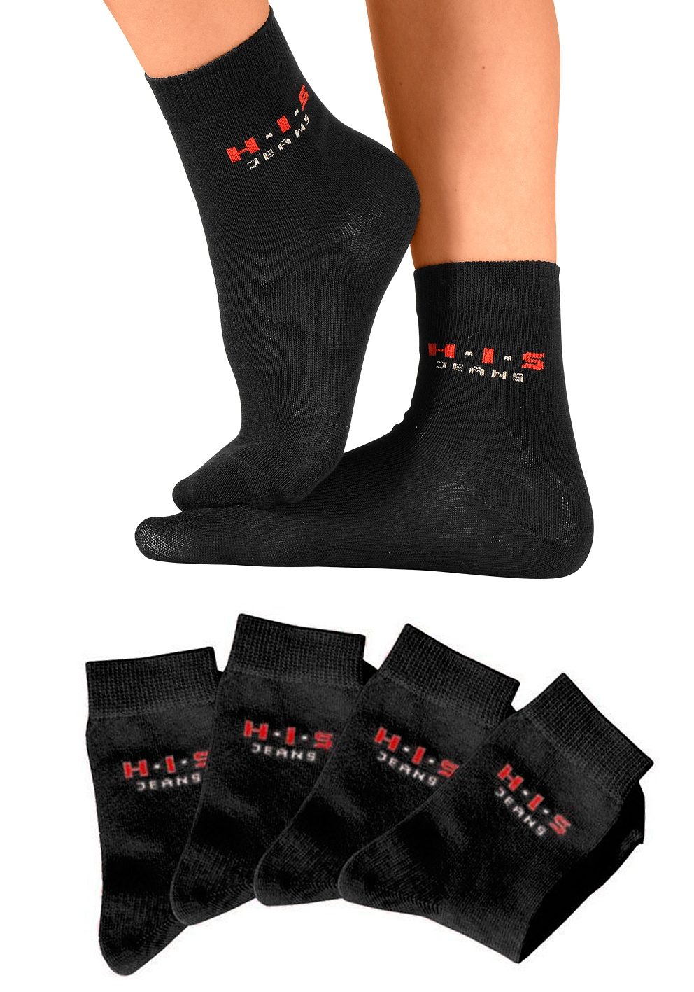 H.I.S Basic sokken met contrastkleurig logo (set, 4 paar)