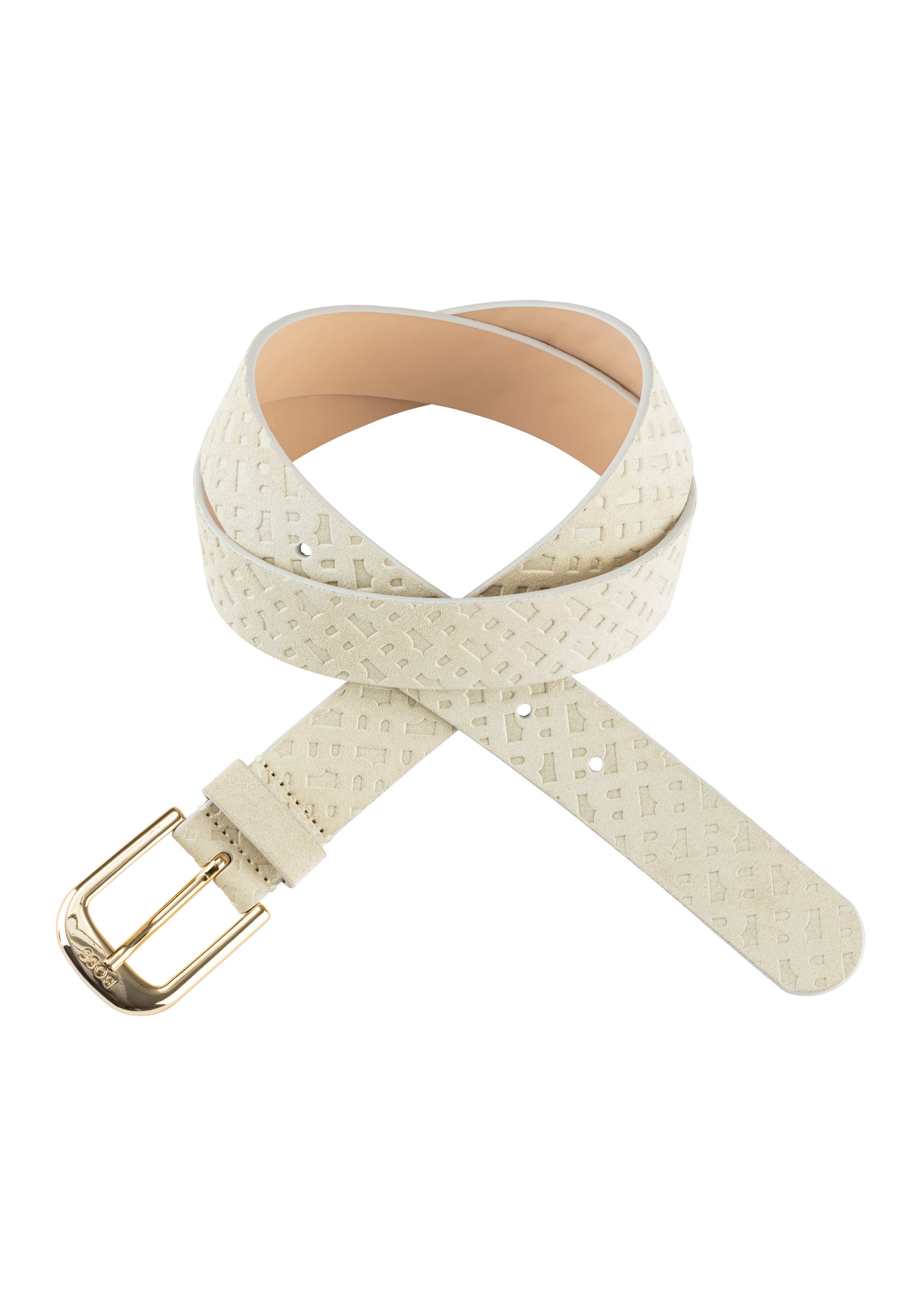 Boss Leren riem Anna-Bmono-Sd-G_Sz30 met logostempeldruk op de gesp dames brede riemen maat 80 wit
