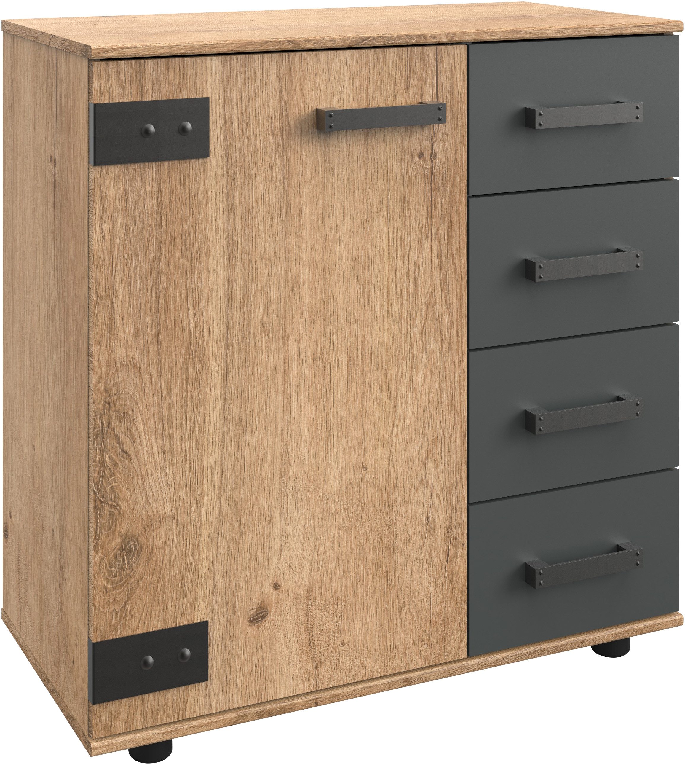 Wimex Kast met laden en deuren Stockholm, kast Made in Germany rustieke uitstraling industriële look, 1-deurs met 4 lades, 81/41/83 cm commodes &