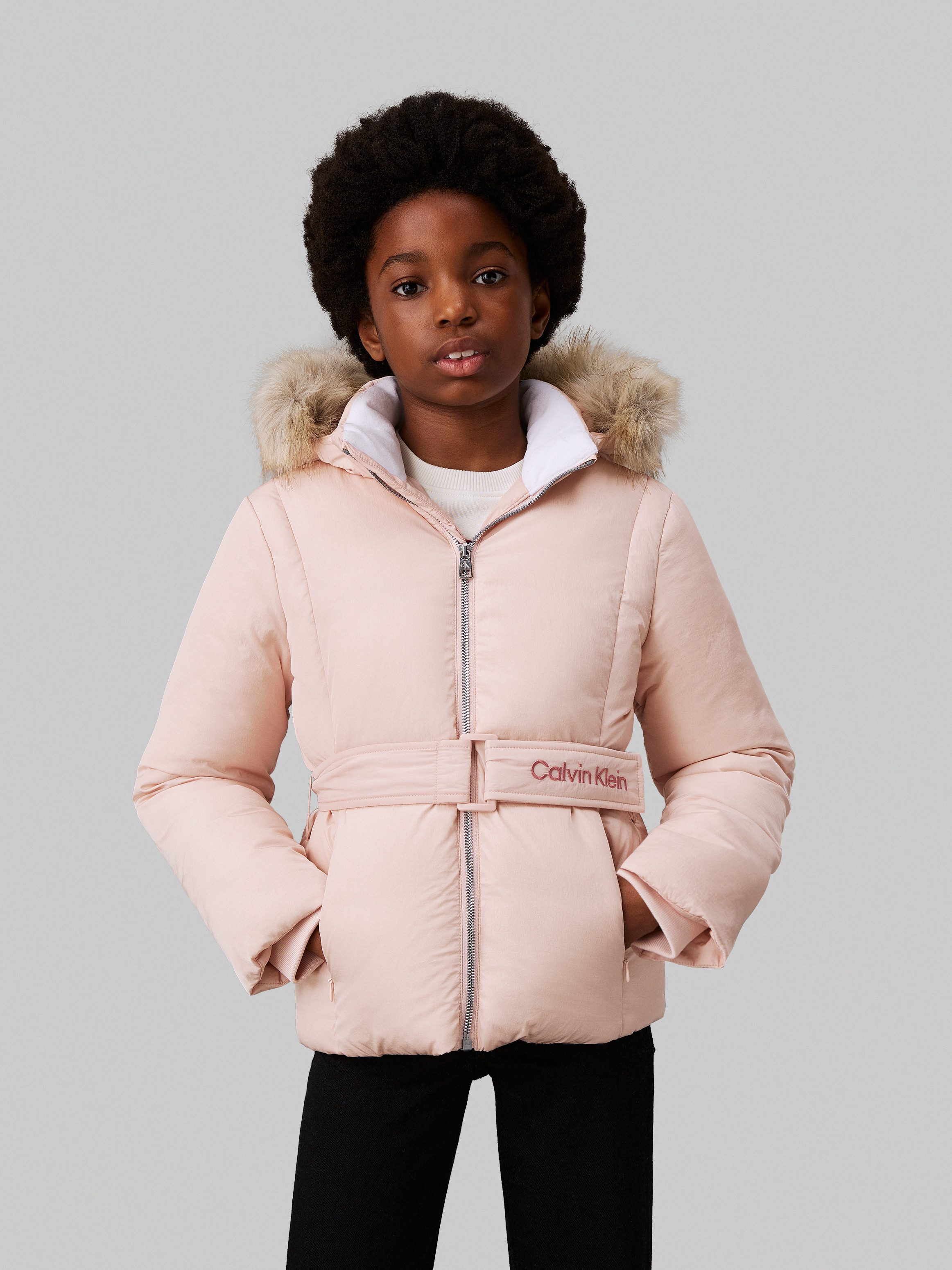 Calvin Klein Outdoorjack Classic Belted Fur Jacket voor kinderen tot 16 jaar en met logo-opdruk