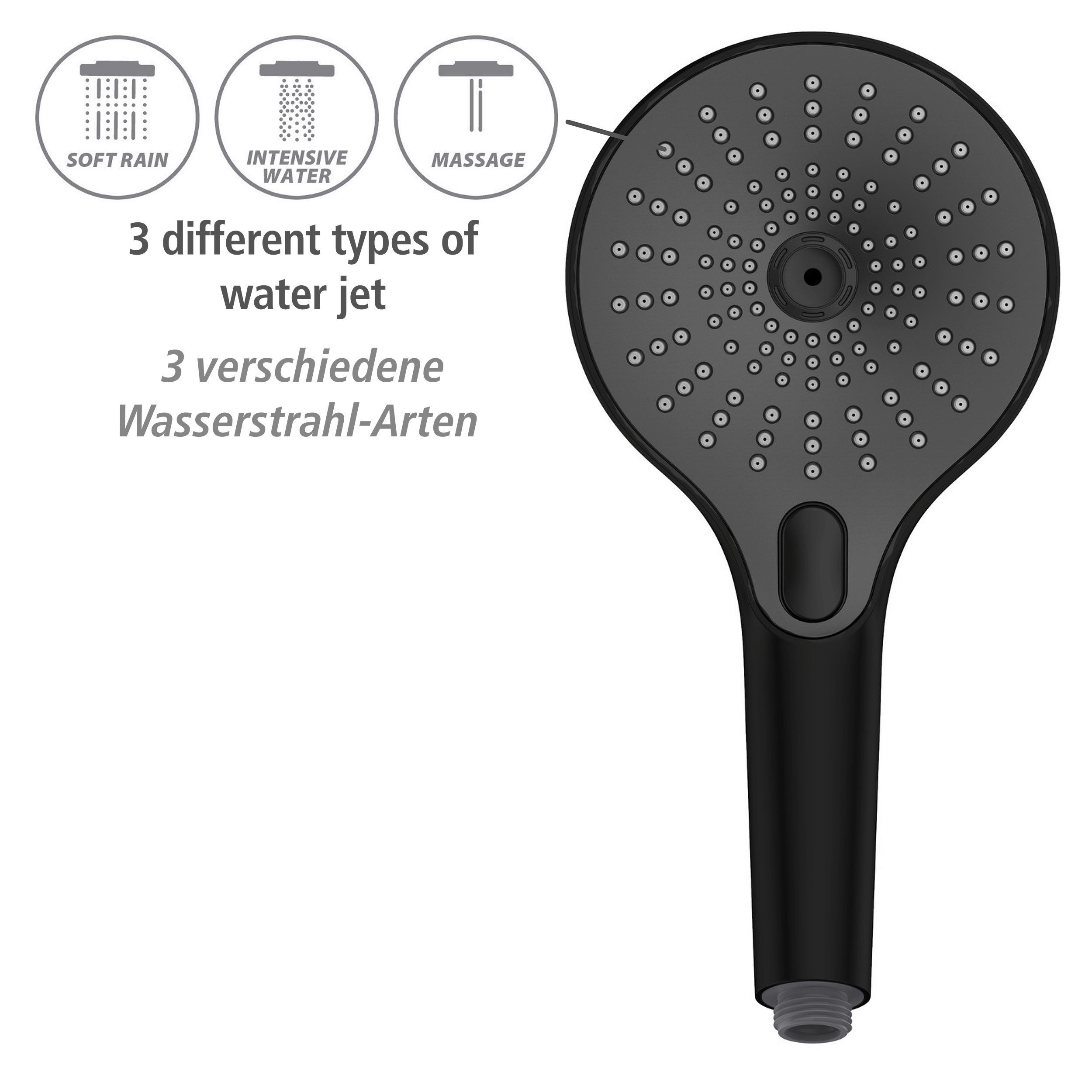 WENKO Handsproeier Ultimate Shower Zwart/grijs, Ø 13 cm (1-delig)
