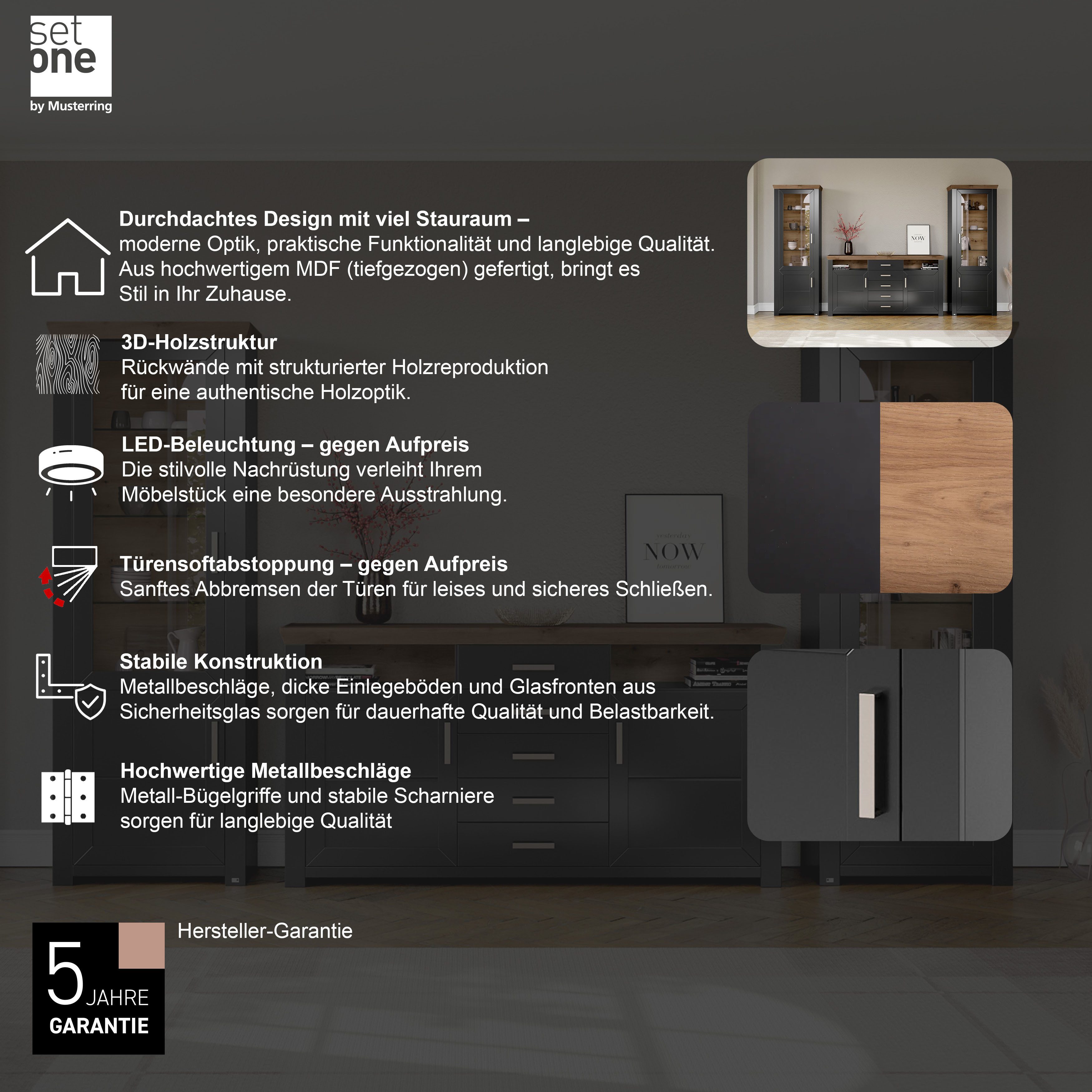 set one by Musterring Staande vitrinekast York Type 01, met glazen deur, verlichting optioneel, landhuisstijl, hoogte 207 cm