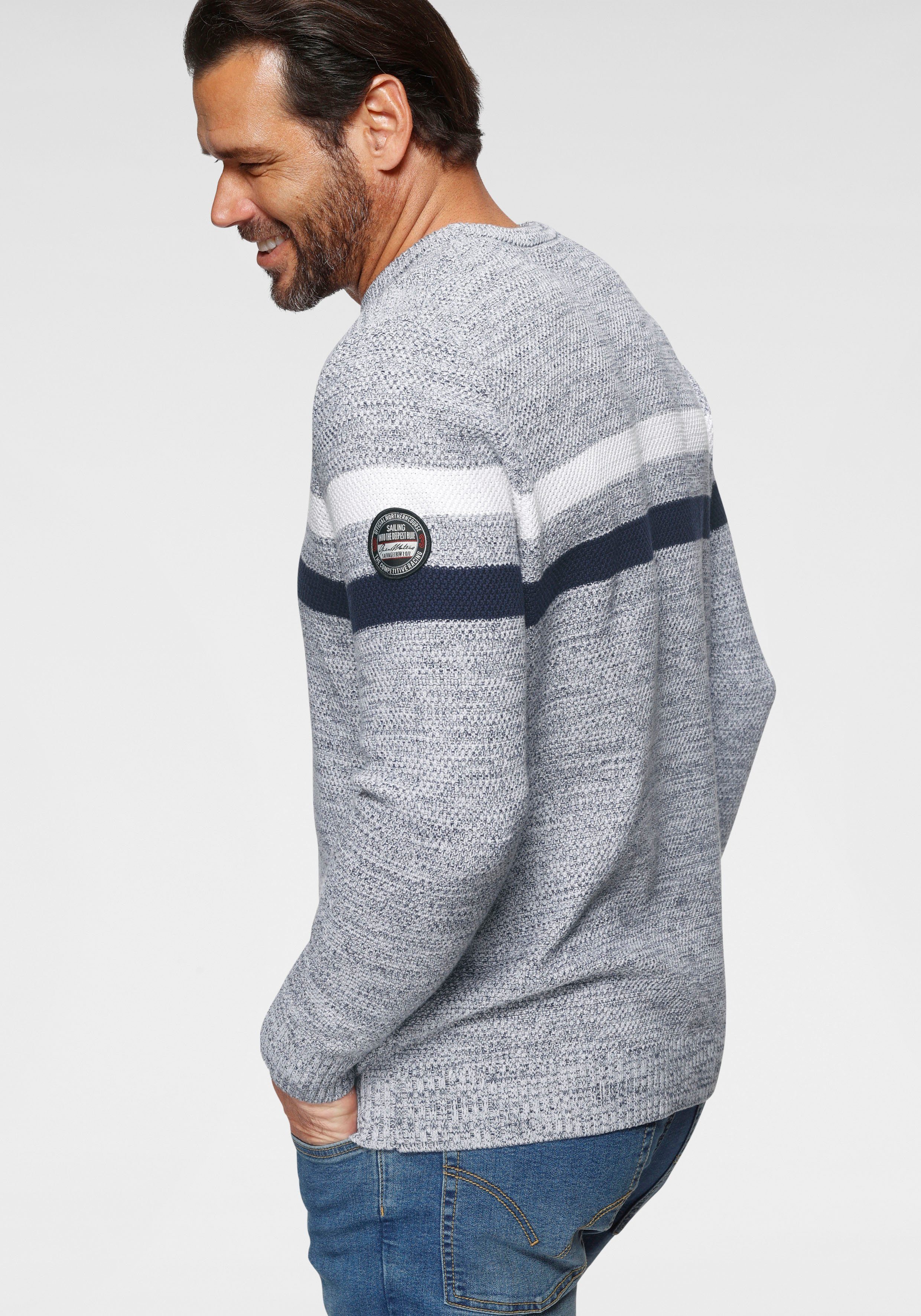 Man's World Trui met ronde hals Tot maat 5 XL in gemêleerde look