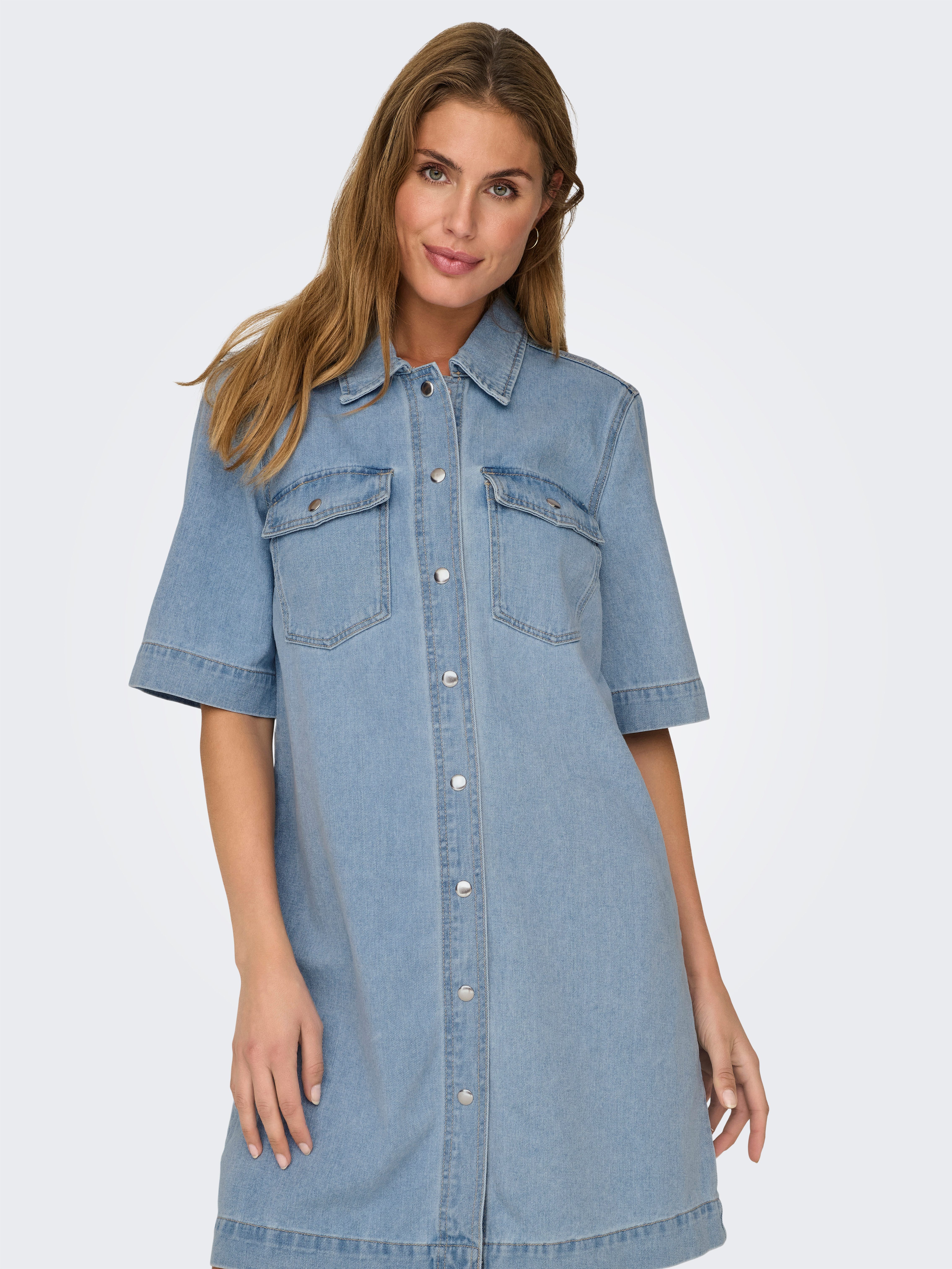 Only Jeans jurk ONLBELLE S/S BUTTON DRESS DNM GUA NOOS
