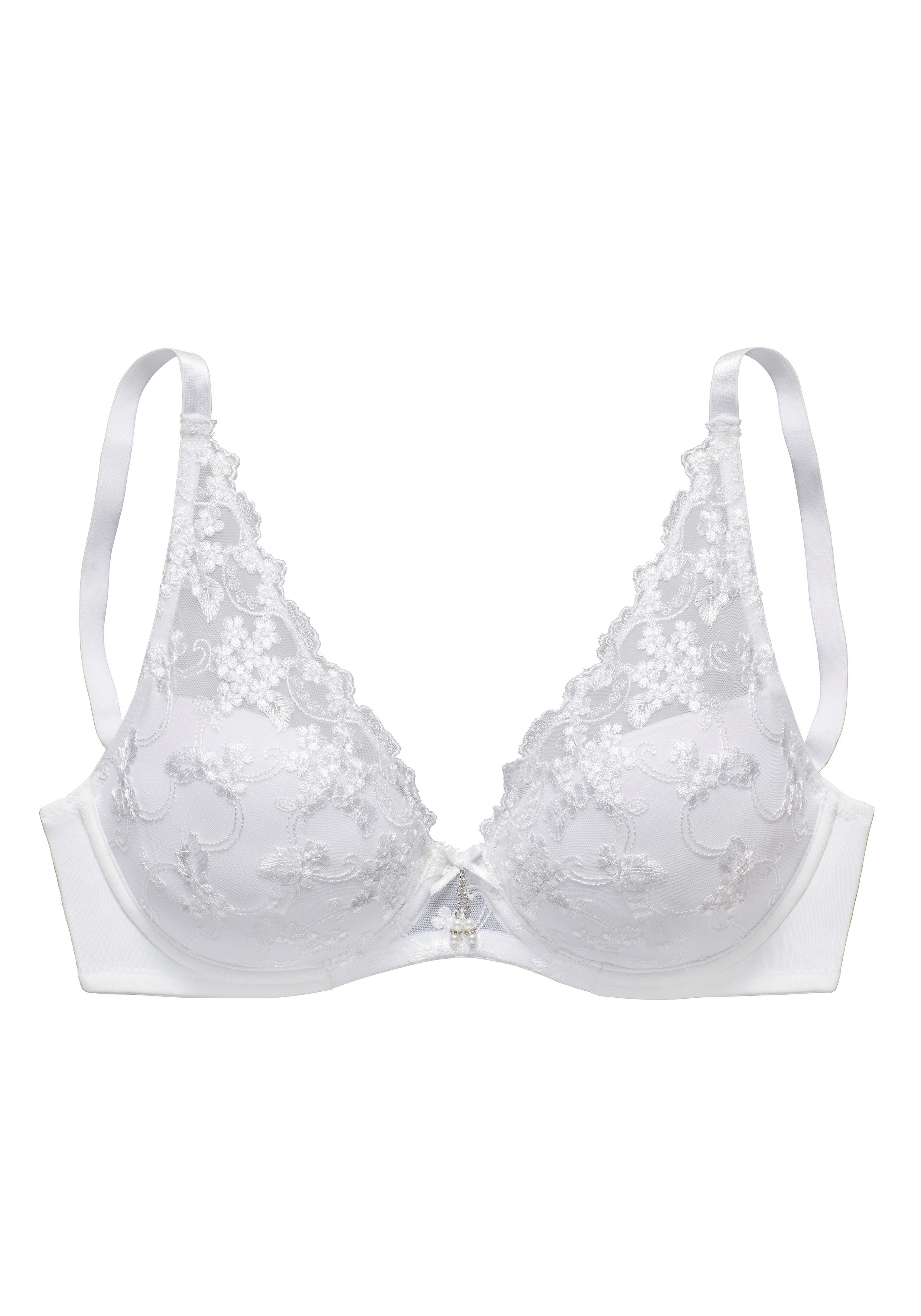 Lascana Bh met steuncups met beugel in high-apex snit van geborduurd kant, sexy lingerie