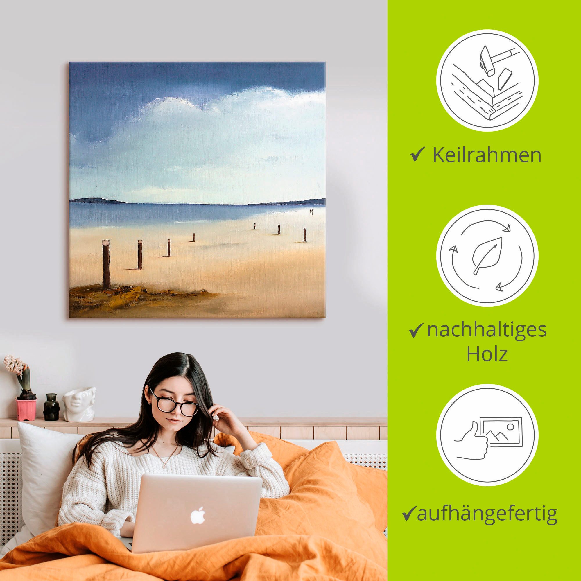 Artland Artprint op linnen Langs het strand gespannen op een spieraam