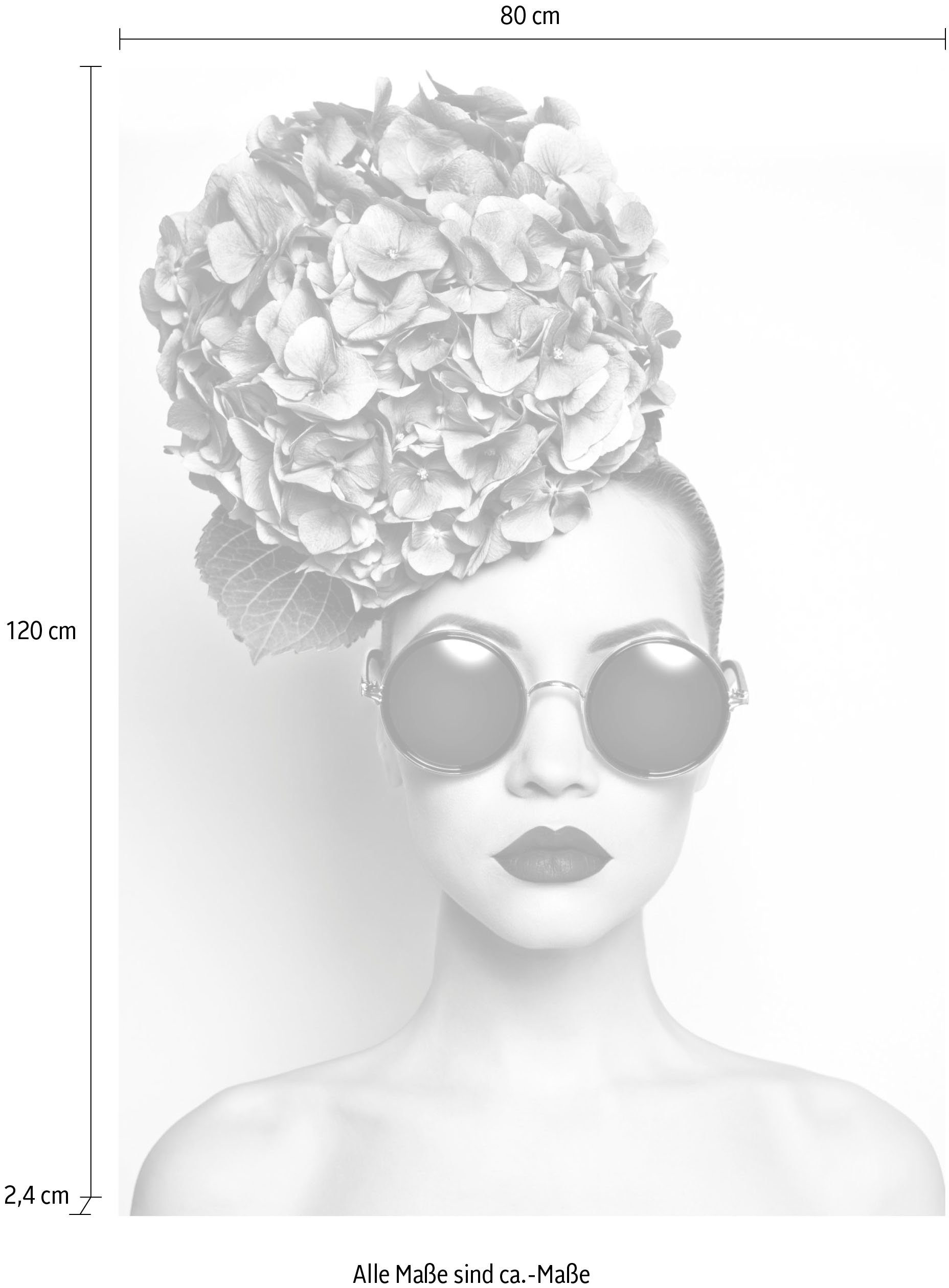 queence Artprint op acrylglas Vrouw met bloemenhoed Fine Art-print in galeriekwaliteit