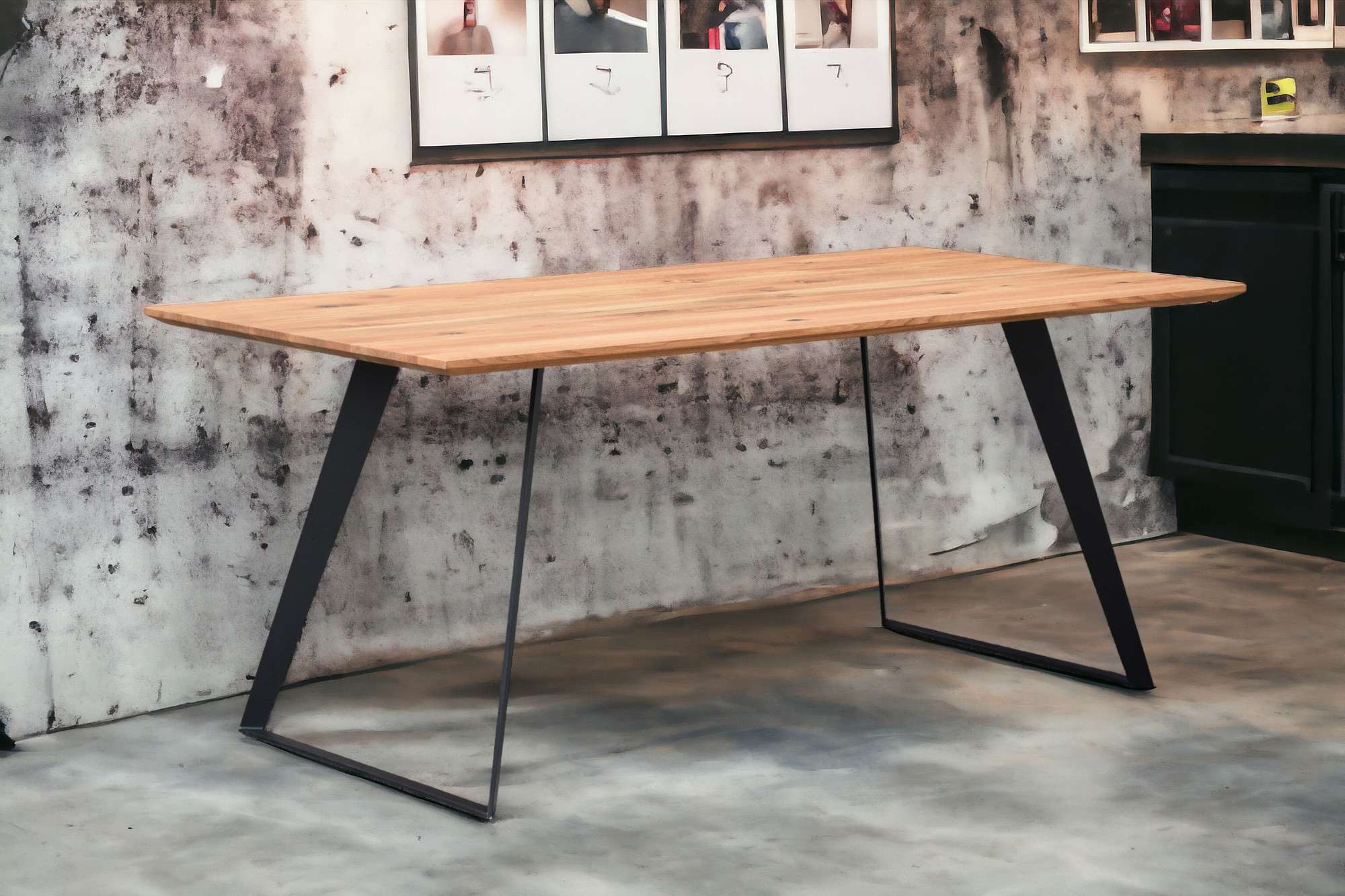 Home affaire Eettafel Talwiese keukentafel, U-vorm metalen frame, massief gewild eikenhout, geolied