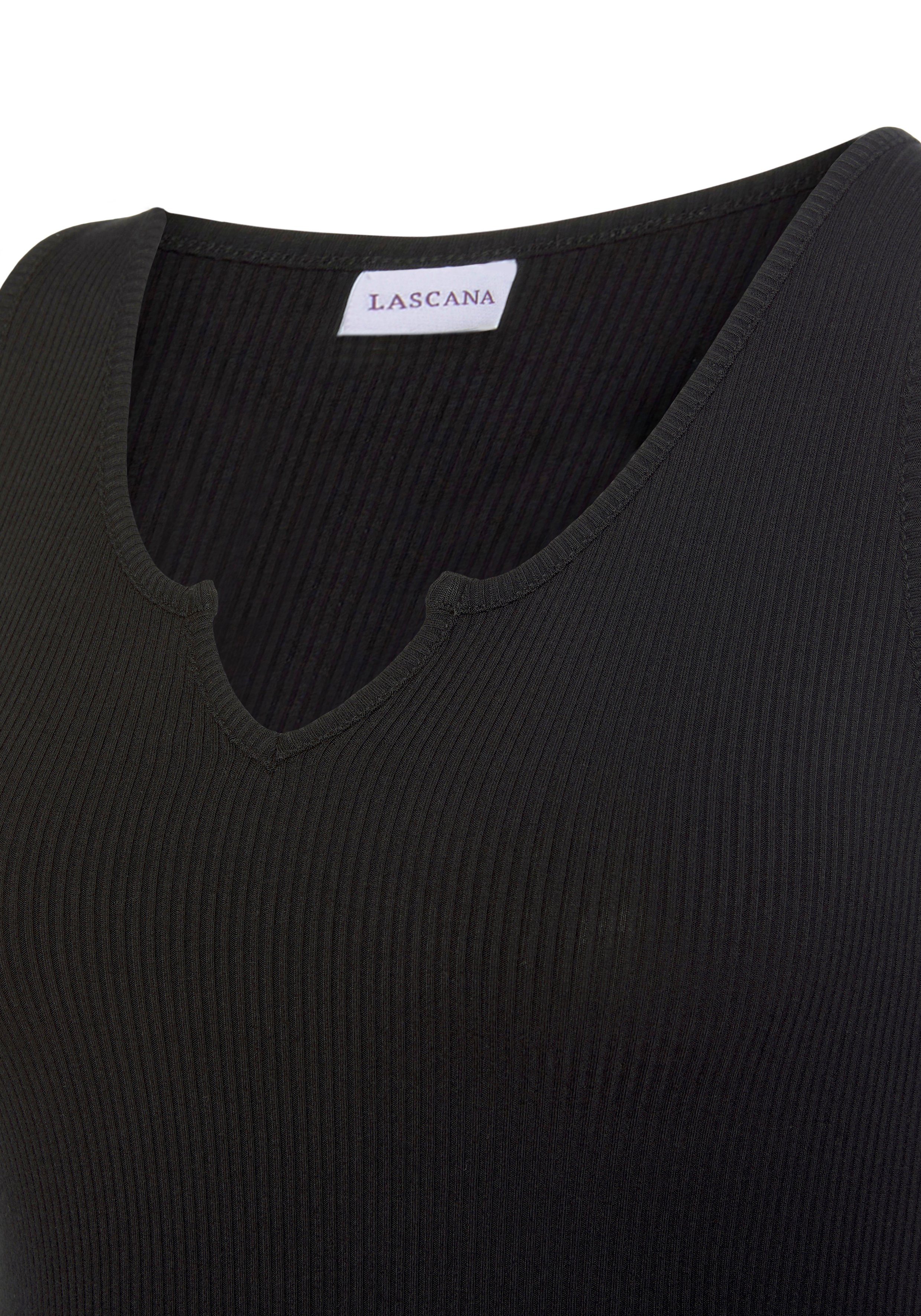 Lascana Geribde tanktop met klein v-hals, figuurvormend dametop, basic