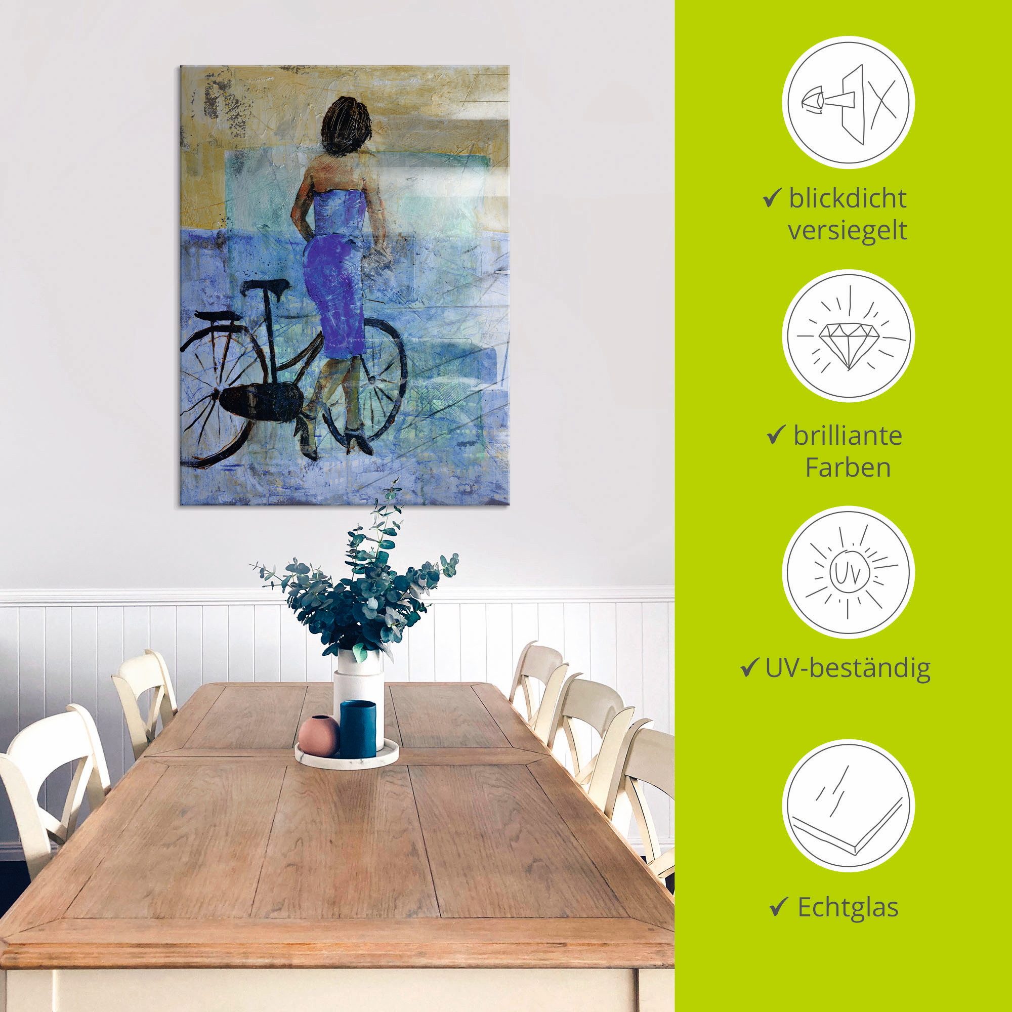 Artland Print op glas Een meisje met een fiets