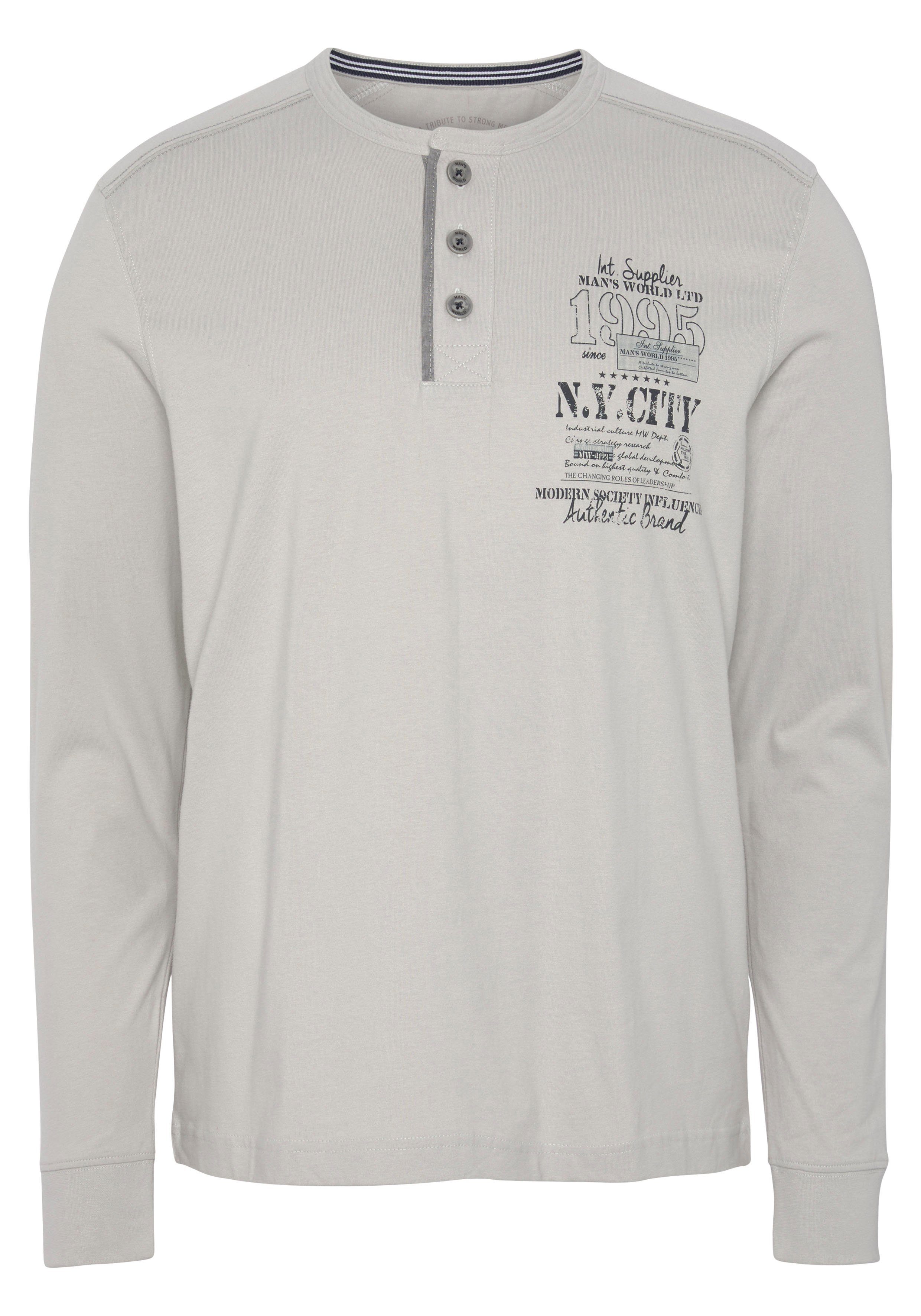 Man's World Henleyshirt Langarm met casual print ronde hals met knopenrij