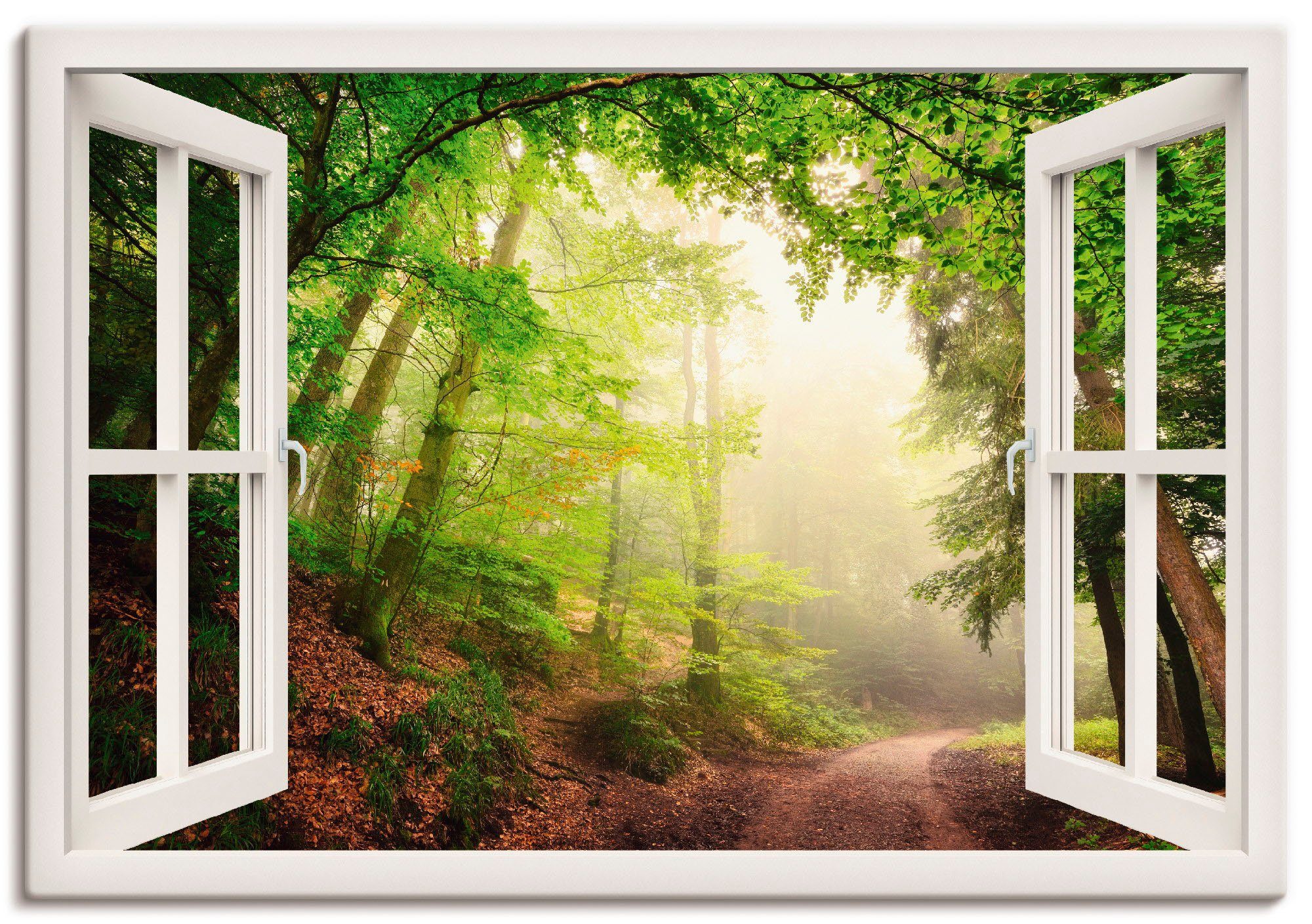 Artland Artprint Blik uit het venster boog door bomen als artprint op linnen, poster in verschillende formaten maten foto schilderijen maat 100 cm x