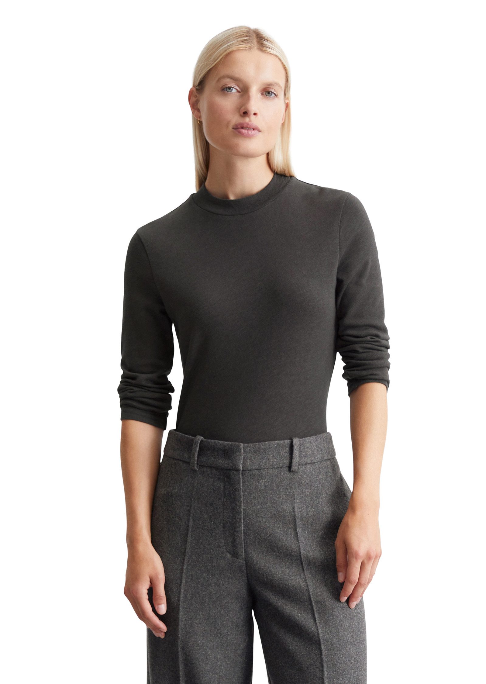 Marc O'Polo Longsleeve met kleine mockneck-kraag dames longsleeves maat M grijs