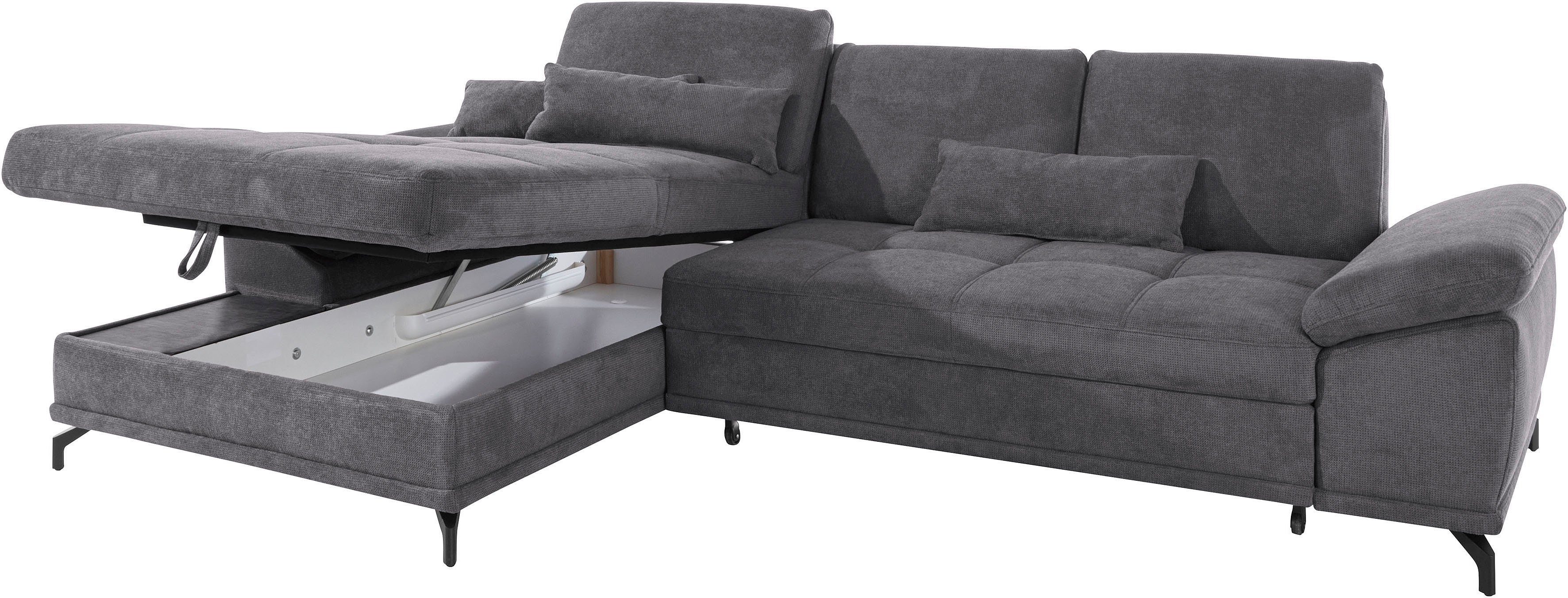 Places of Style Hoekbank Costello L-Form, B: 301 cm mit Sitztiefen-, Armteilverstellung & 3 nierkussens, optionele bedfunctie en bedlade