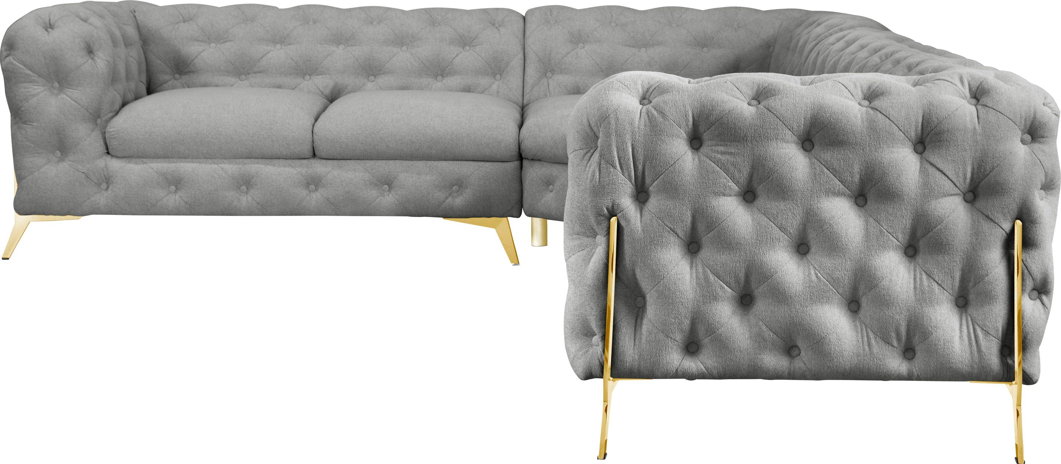 Leonique Chesterfield-bank Amaury L-vorm grote hoekbank, chesterfield-look, breedte 323 cm, kleur van de poten ter keuze