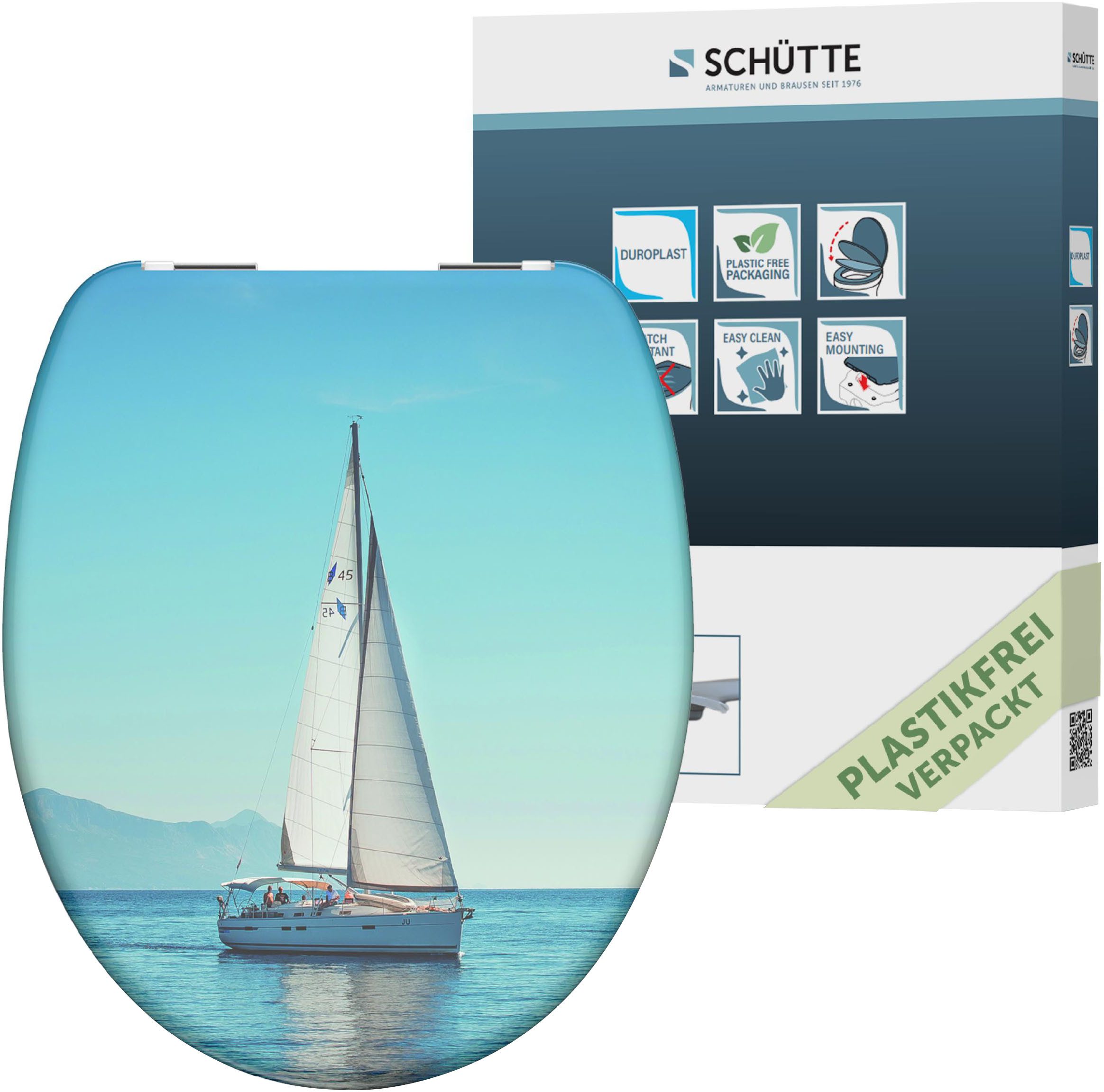 Schütte Toiletzitting Sailing Duroplast, met soft-closemechanisme wc-brillen blauw