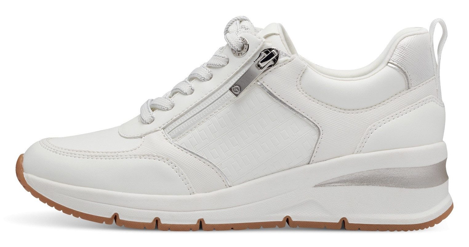 Tamaris Sneakers met sleehak vrijetijdsschoen, lage schoen, veterschoen met buitenrits