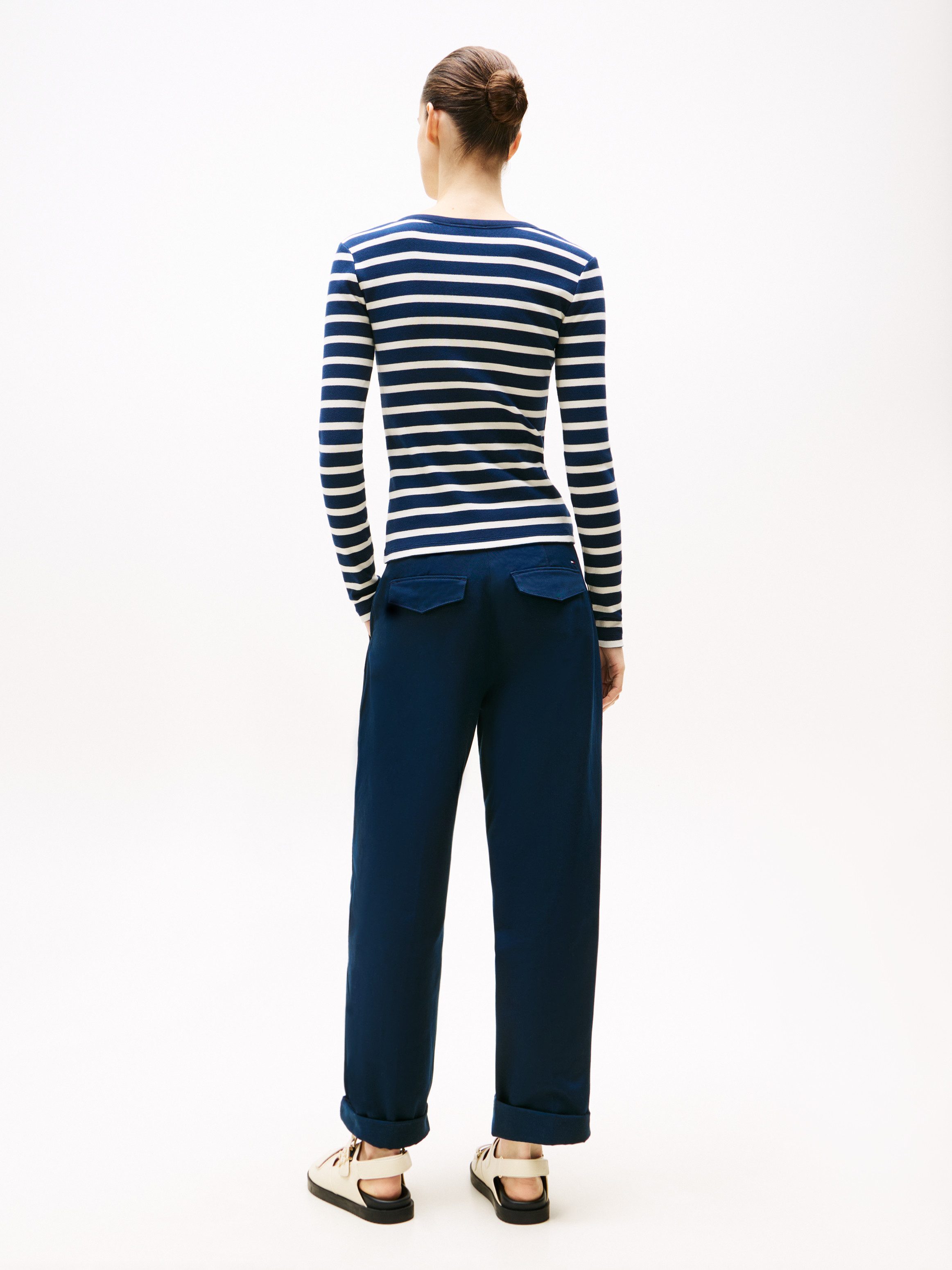 Tommy Hilfiger Shirt met lange mouwen SLIM HENLEY GB SCOOP-NK LS met ribstructuur, met metalen label