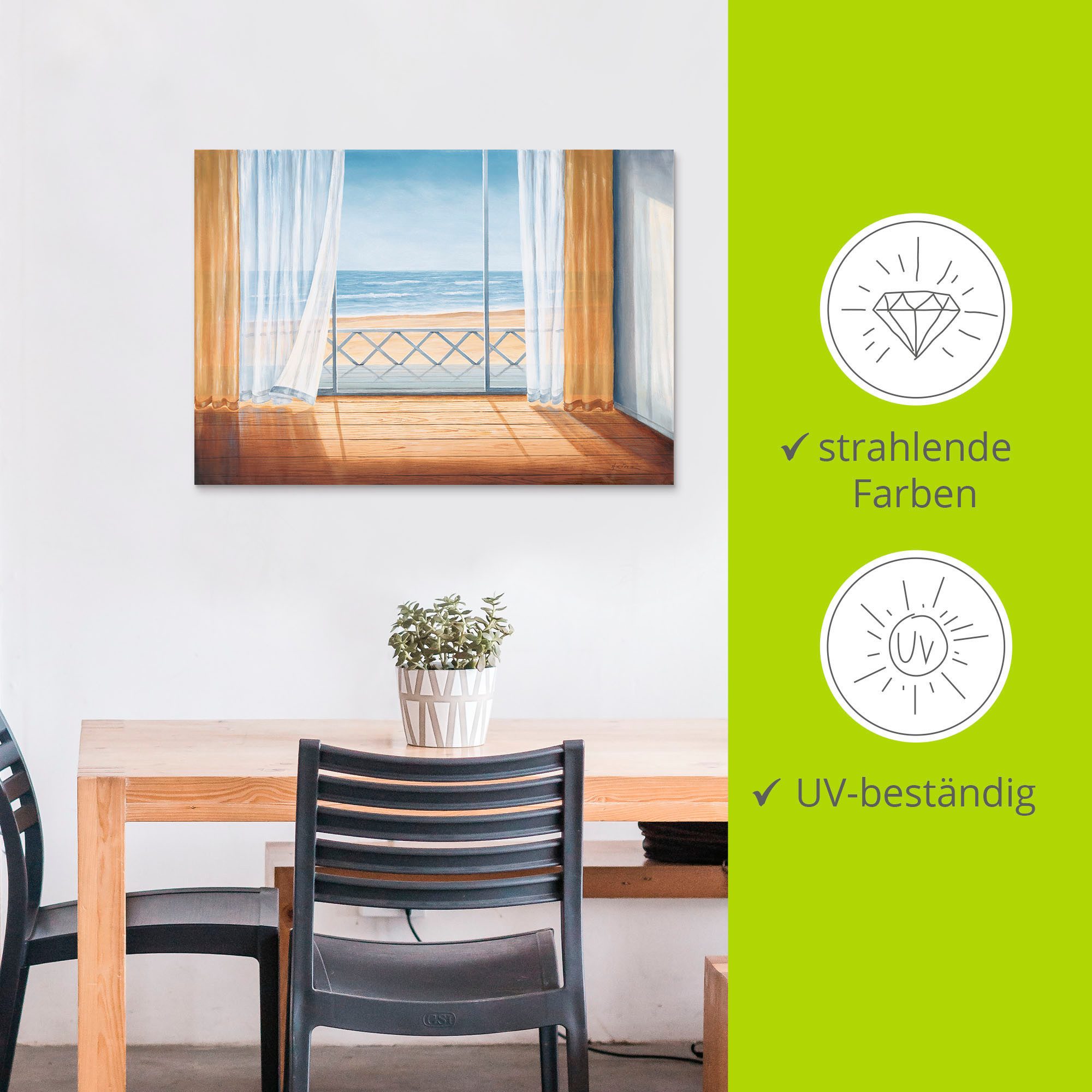 Artland Artprint Terras met zeezicht als artprint van aluminium, artprint voor buiten, artprint op linnen in verschillende maten