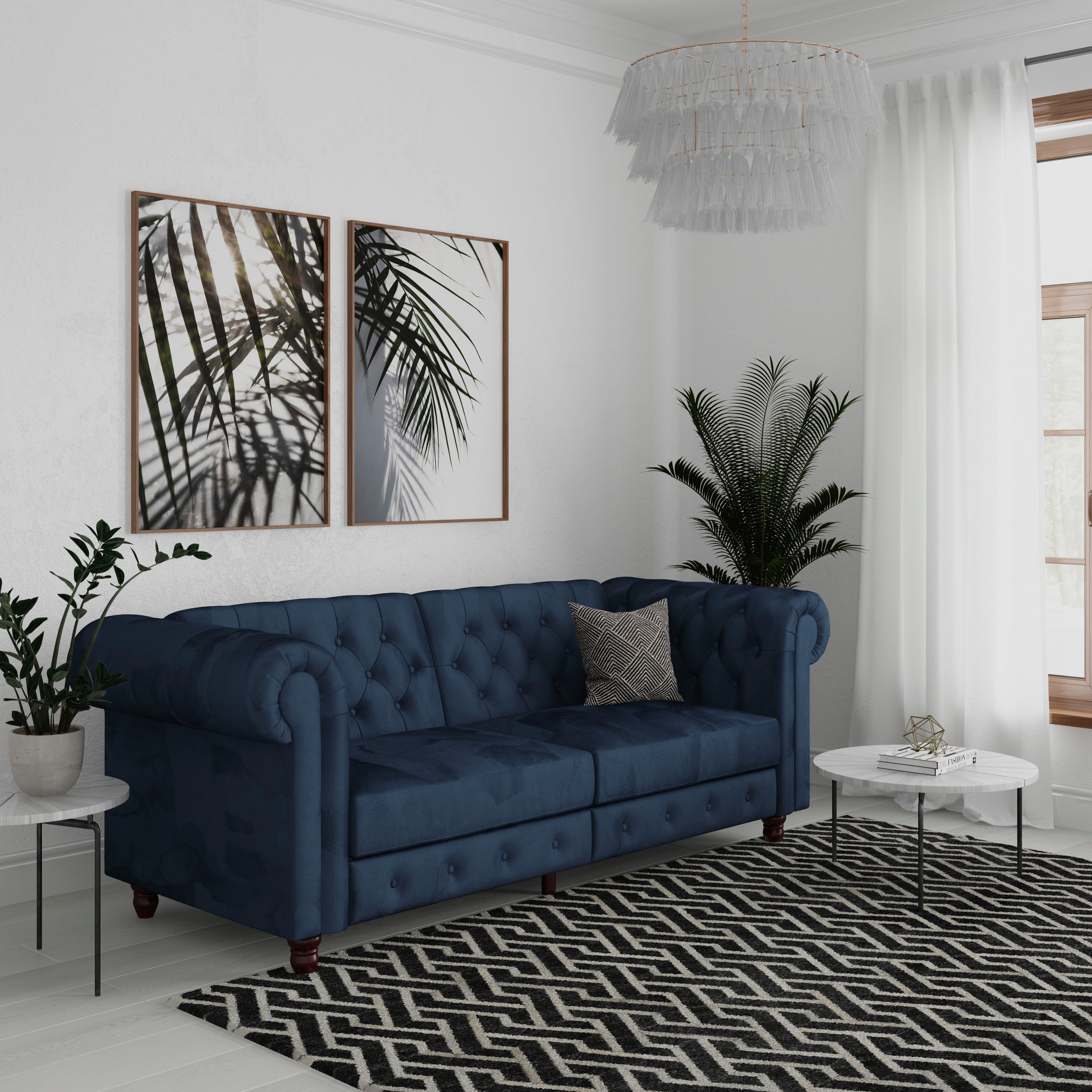 Dorel Home 3-zitsbank Felix, slaapbank 236 cm(ligoppervlak 108 x 190 cm), rugleuning 3-voudig verstelbaar, velours, kunstleer, luxe vintage microvezel