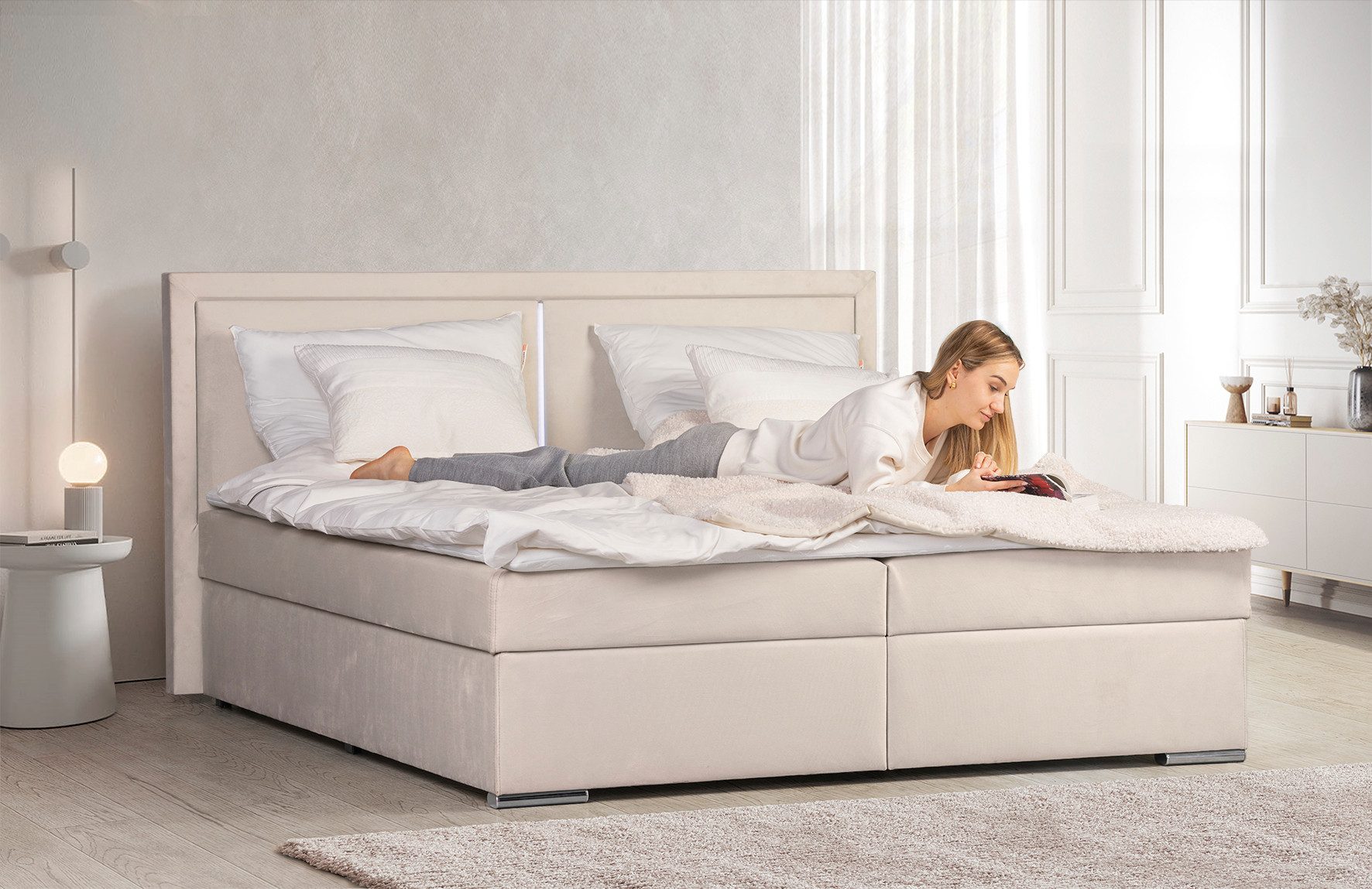 COLLECTION AB Boxspring Athena Incl. LED-verlichting, topper en opbergruimte