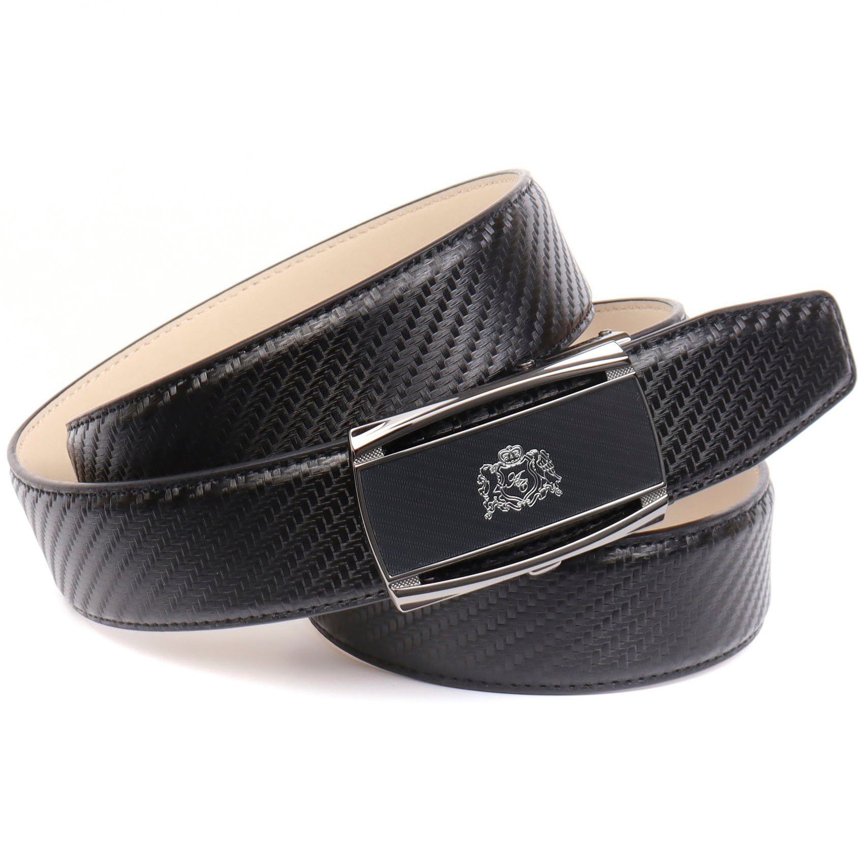 Anthoni Crown Leren riem met hardglas-gesp en elegante vlecht-look heren riemen maat 85 zwart