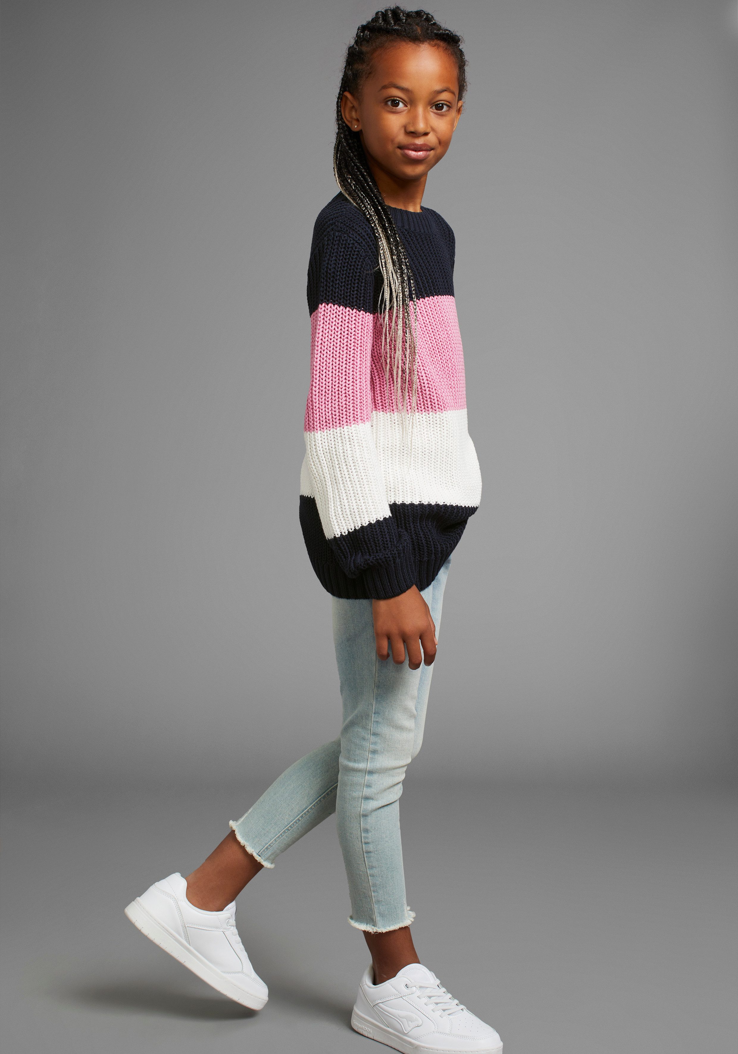 KangaROOS Gebreide trui Gestreepte trui met logo op de mouw