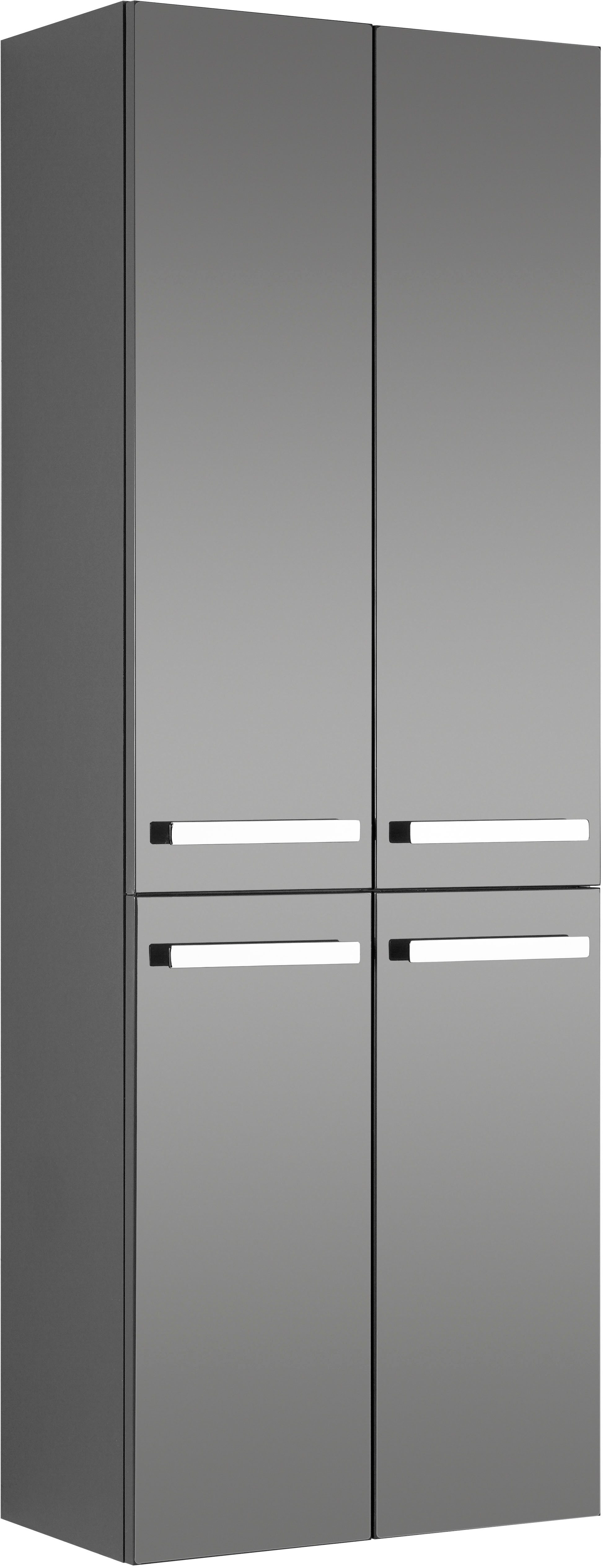 Saphir Hoge kast Serie 4005 badkamerkast 60 cm breed, met 4 deuren, 4 glazen planken hoge kasten grijs
