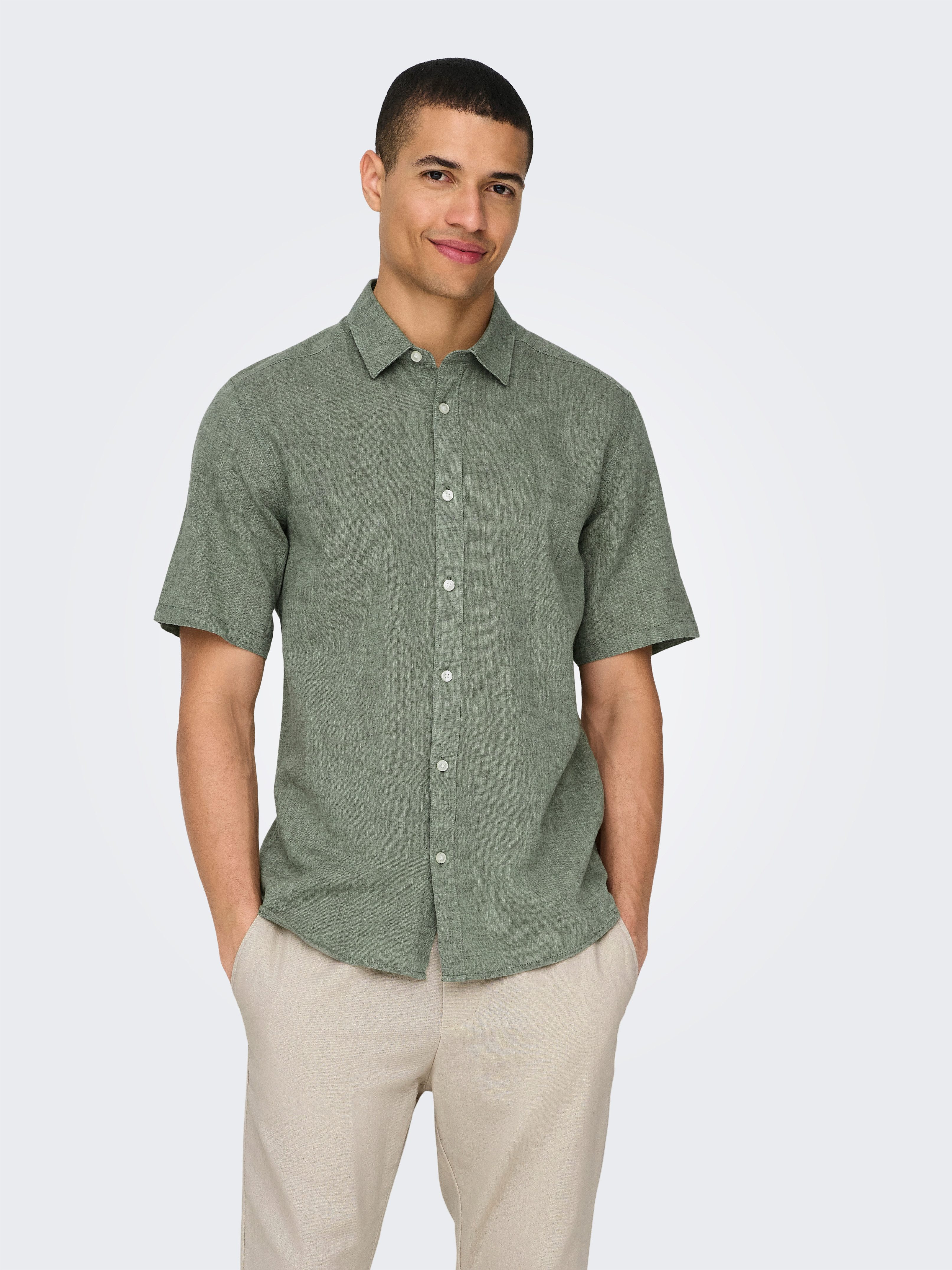 ONLY & SONS Overhemd met korte mouwen ONSCAIDEN SS SOLID LINEN SHIRT NOOS