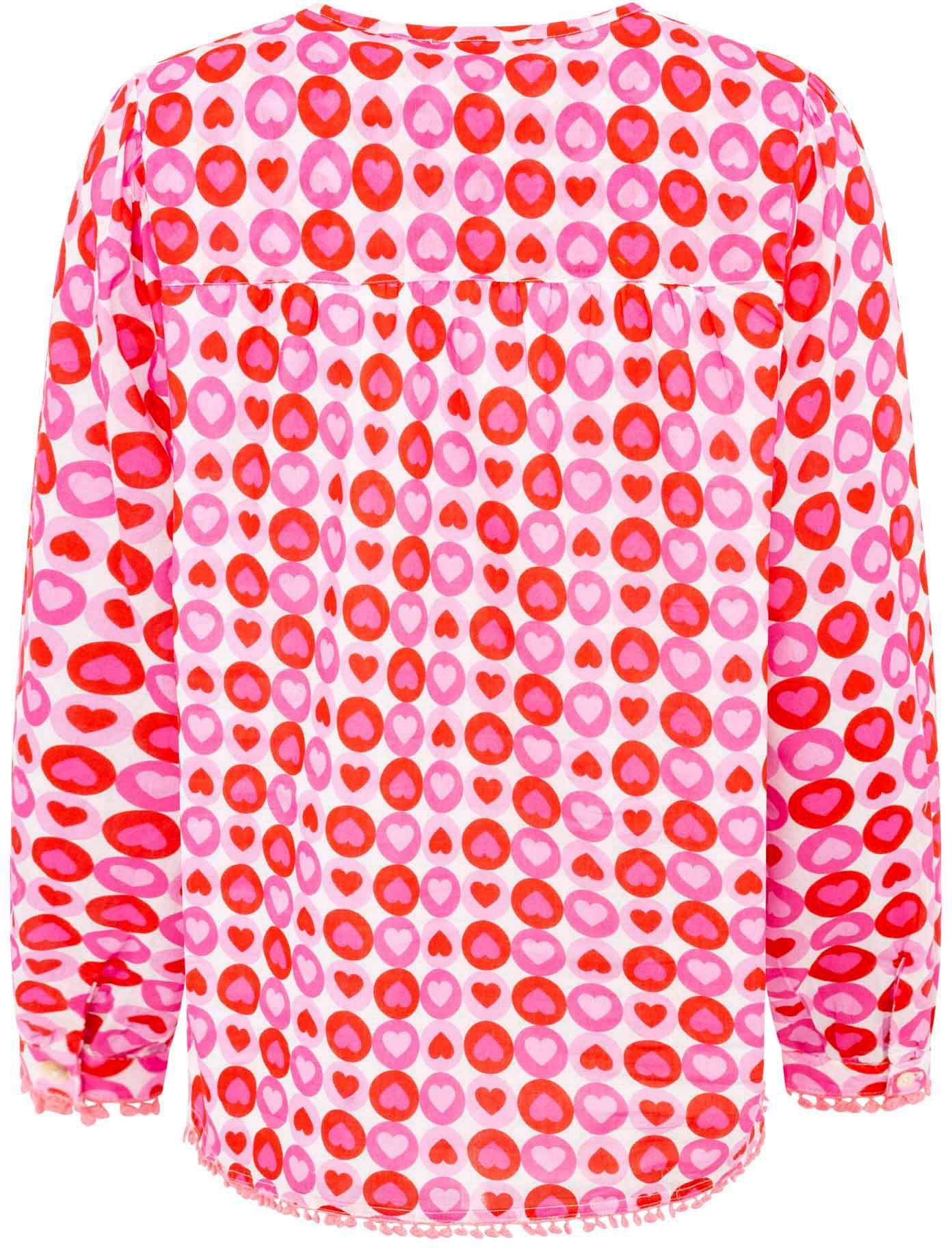 Zwillingsherz Shirtblouse Bloemenpatroon, kwastjes, pompon afwerking, lange mouw