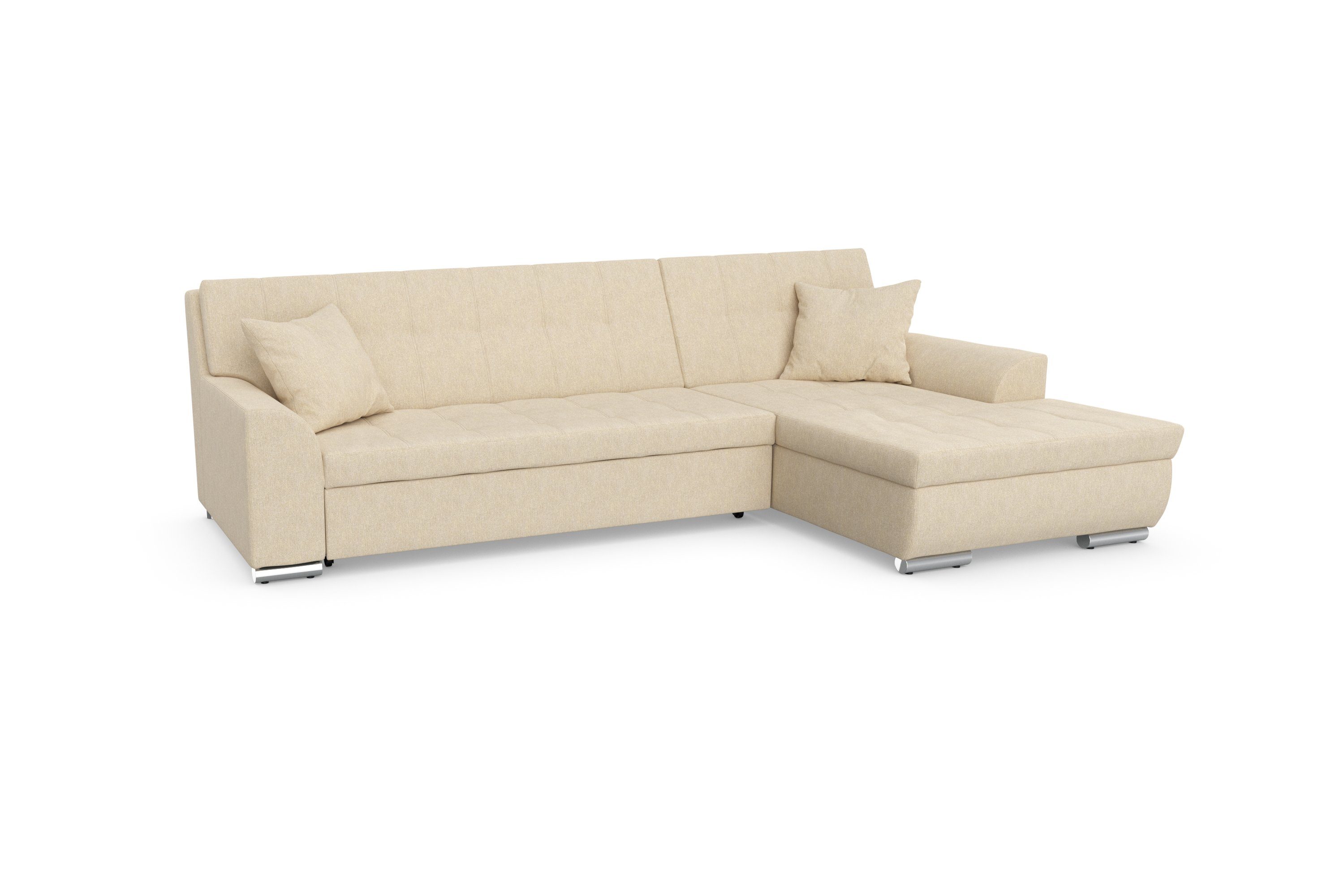 DOMO collection Hoekbank Treviso veel bekledingen, ook in cord, L-vorm, B/D/H: 267/80/83 cm optioneel met slaapbank functie, incl. sierkussens, hoogwaardig doorgestikt patroon