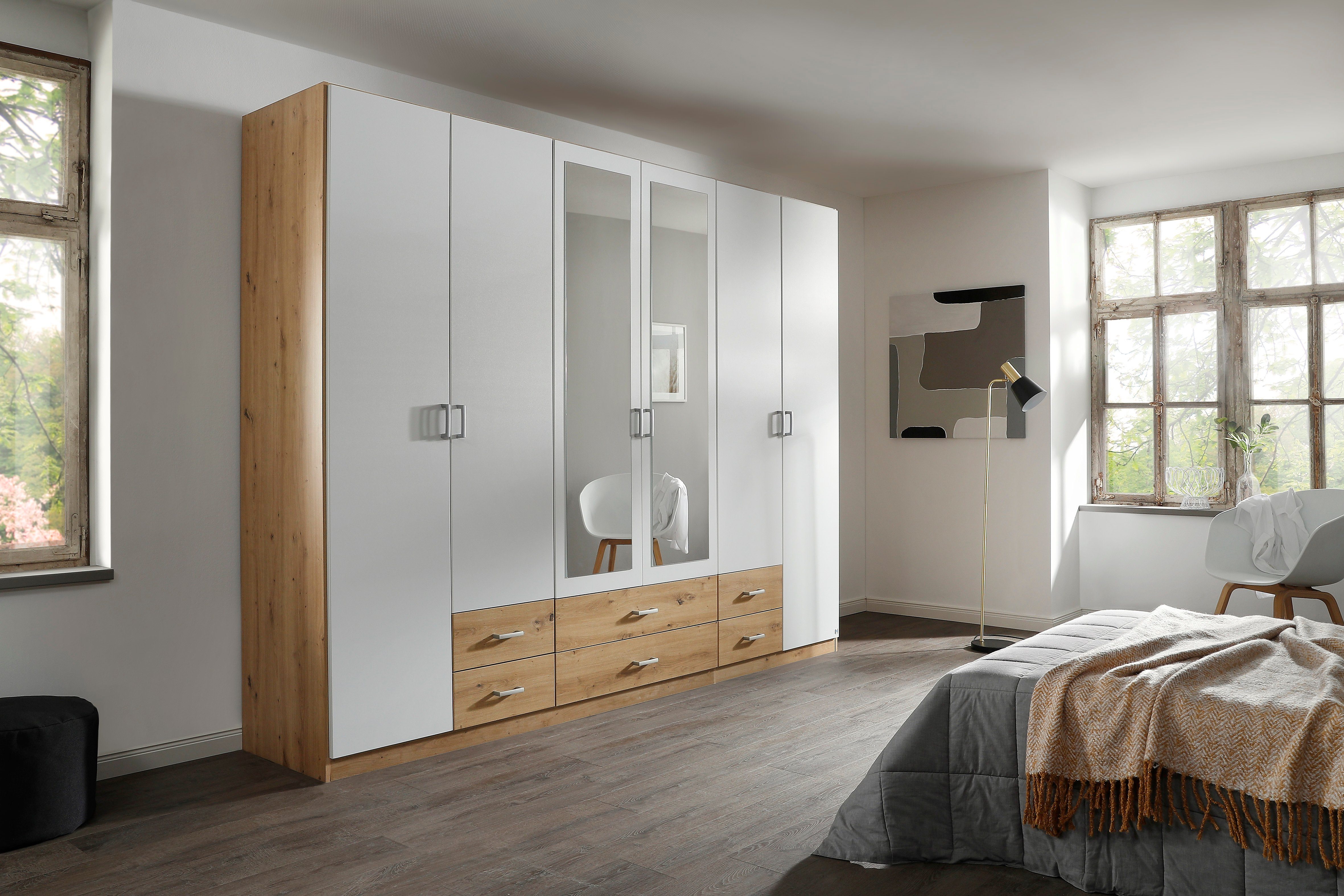 rauch Kledingkast Kast Garderobe Wasmand GAMMA in 3 Breedtes veel opbergruimte met 6 lades, met spiegel topseller made in germany