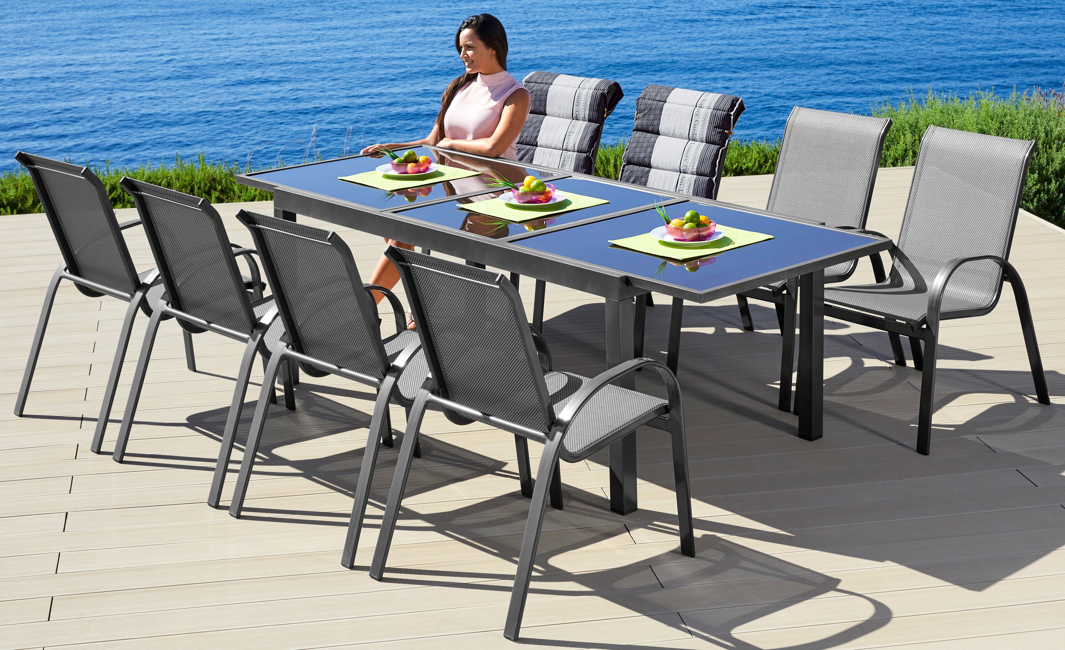 MERXX Tuin-eethoek Amalfi, TOPSELLER! gepoedercoat aluminium, 100% polyester, geschikt voor 8 personen (9-delig)