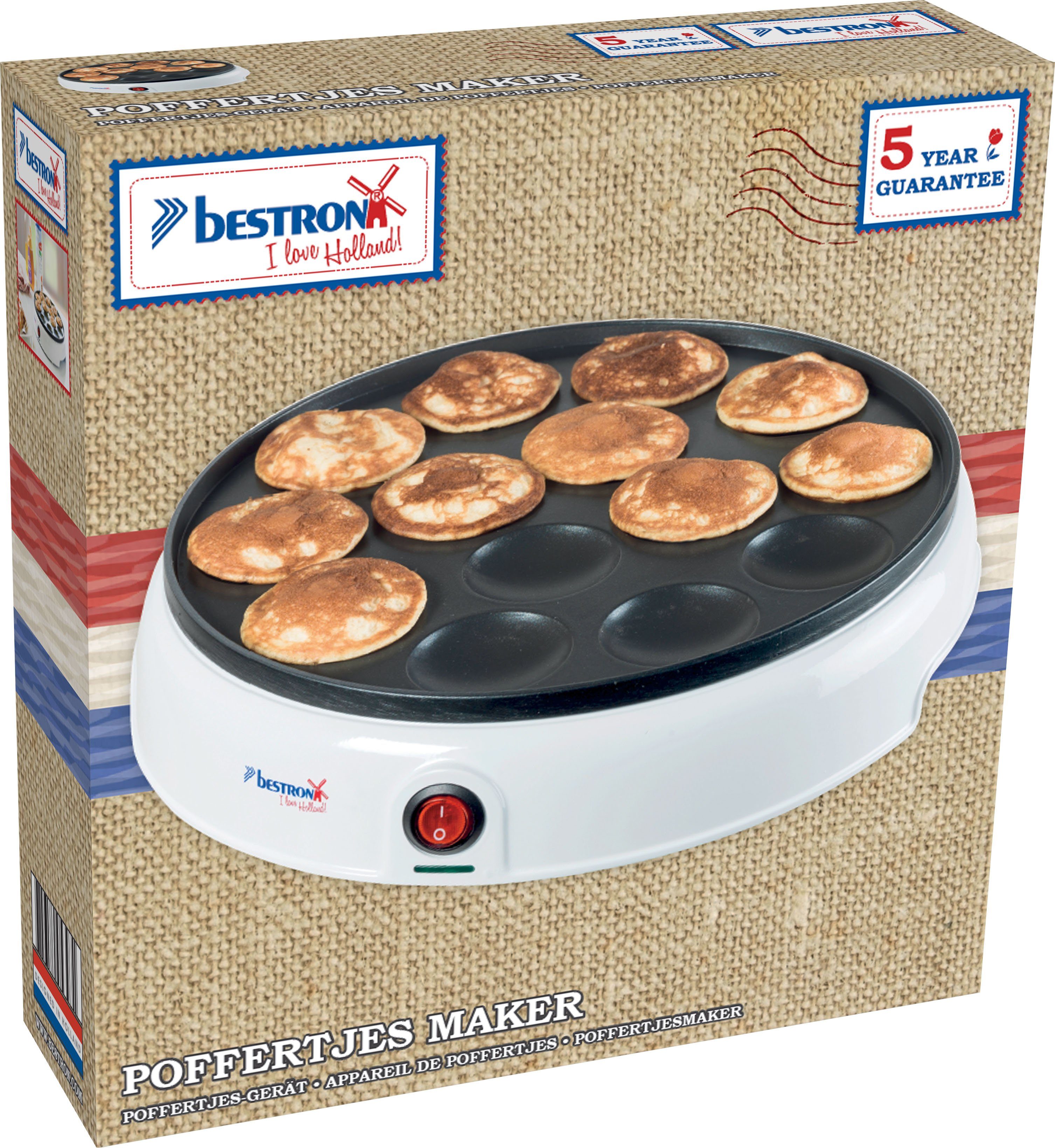 bestron Poffertjes-maker APFM700W Sweet Dreams in retrodesign, mini-pannenkoekenautomaat, met antiaanbaklaag